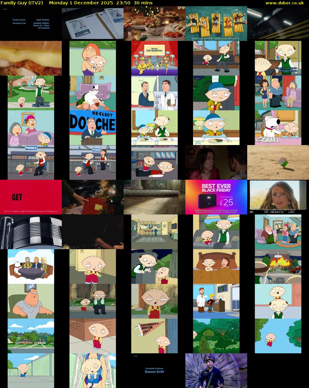 Family Guy (ITV2) Monday 1 December 2025 23:50 - 00:20