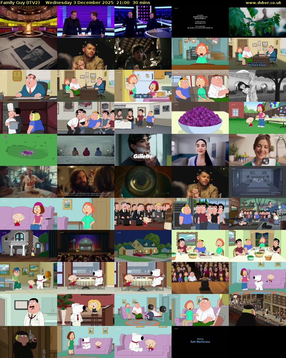Family Guy (ITV2) Wednesday 3 December 2025 21:00 - 21:30