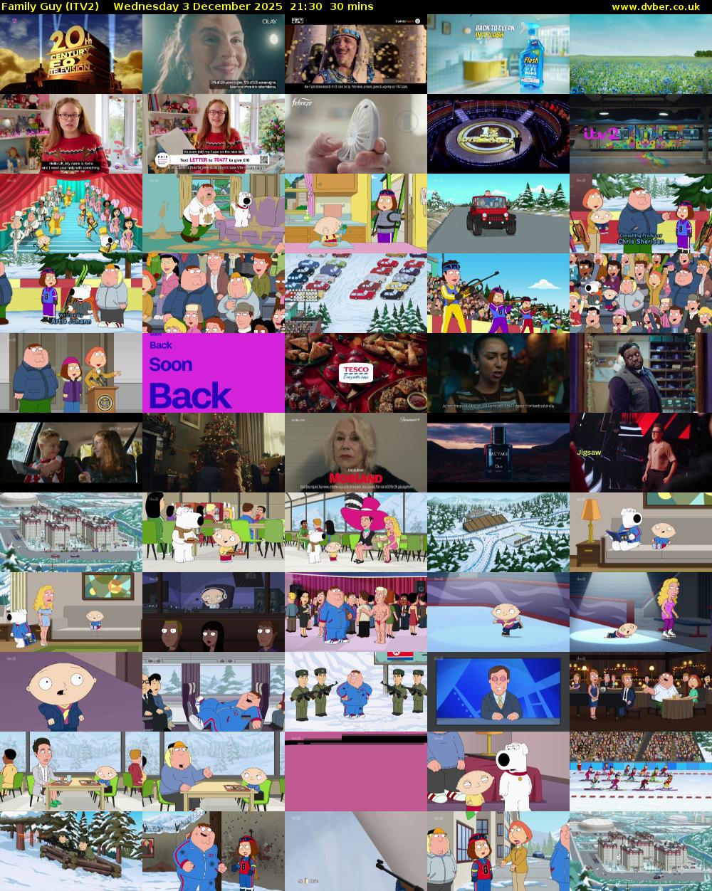 Family Guy (ITV2) Wednesday 3 December 2025 21:30 - 22:00