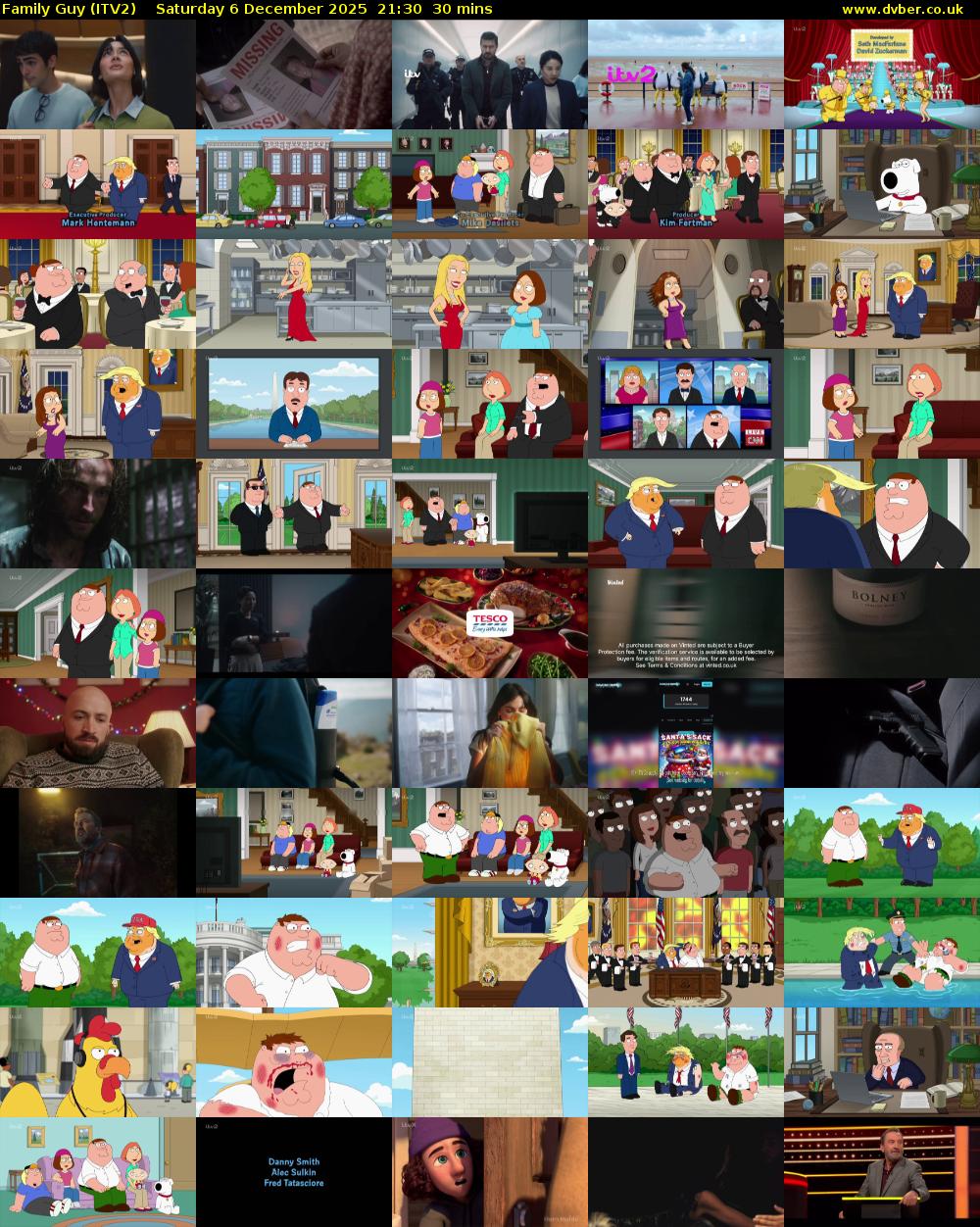 Family Guy (ITV2) Saturday 6 December 2025 21:30 - 22:00