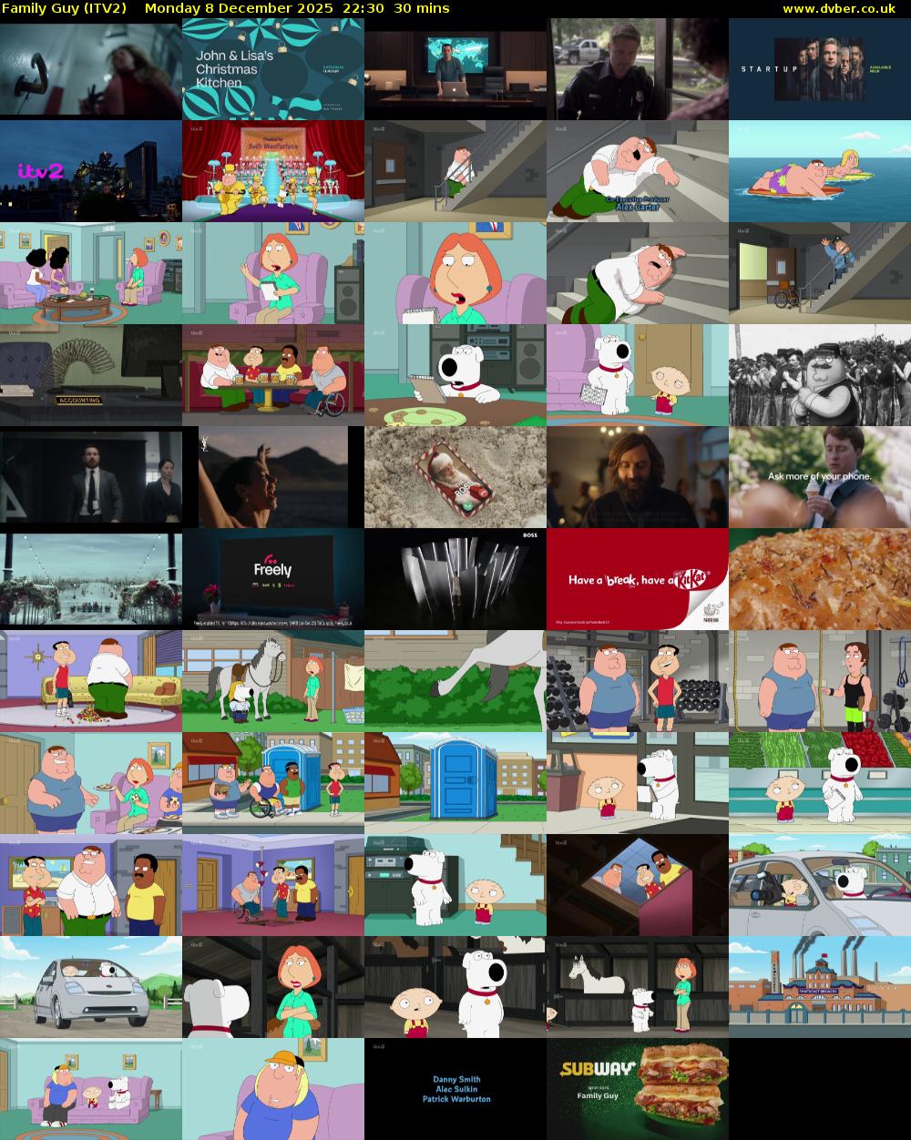 Family Guy (ITV2) Monday 8 December 2025 22:30 - 23:00