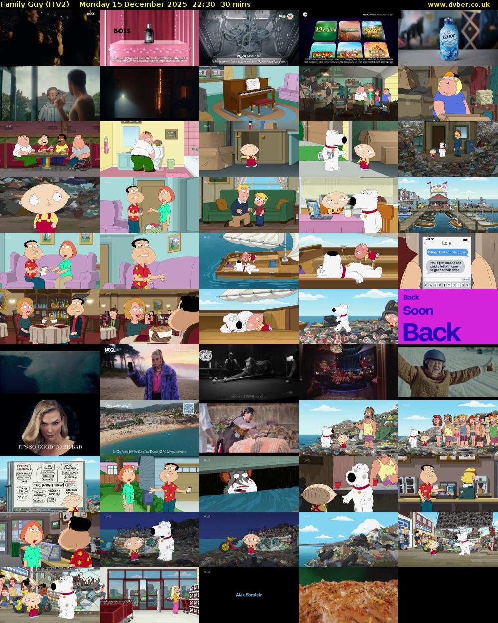 Family Guy (ITV2) Monday 15 December 2025 22:30 - 23:00