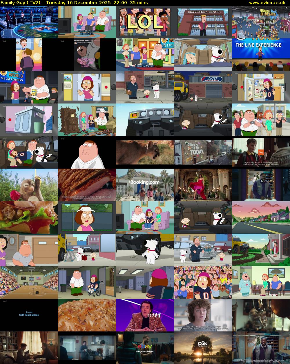 Family Guy (ITV2) Tuesday 16 December 2025 22:00 - 22:35