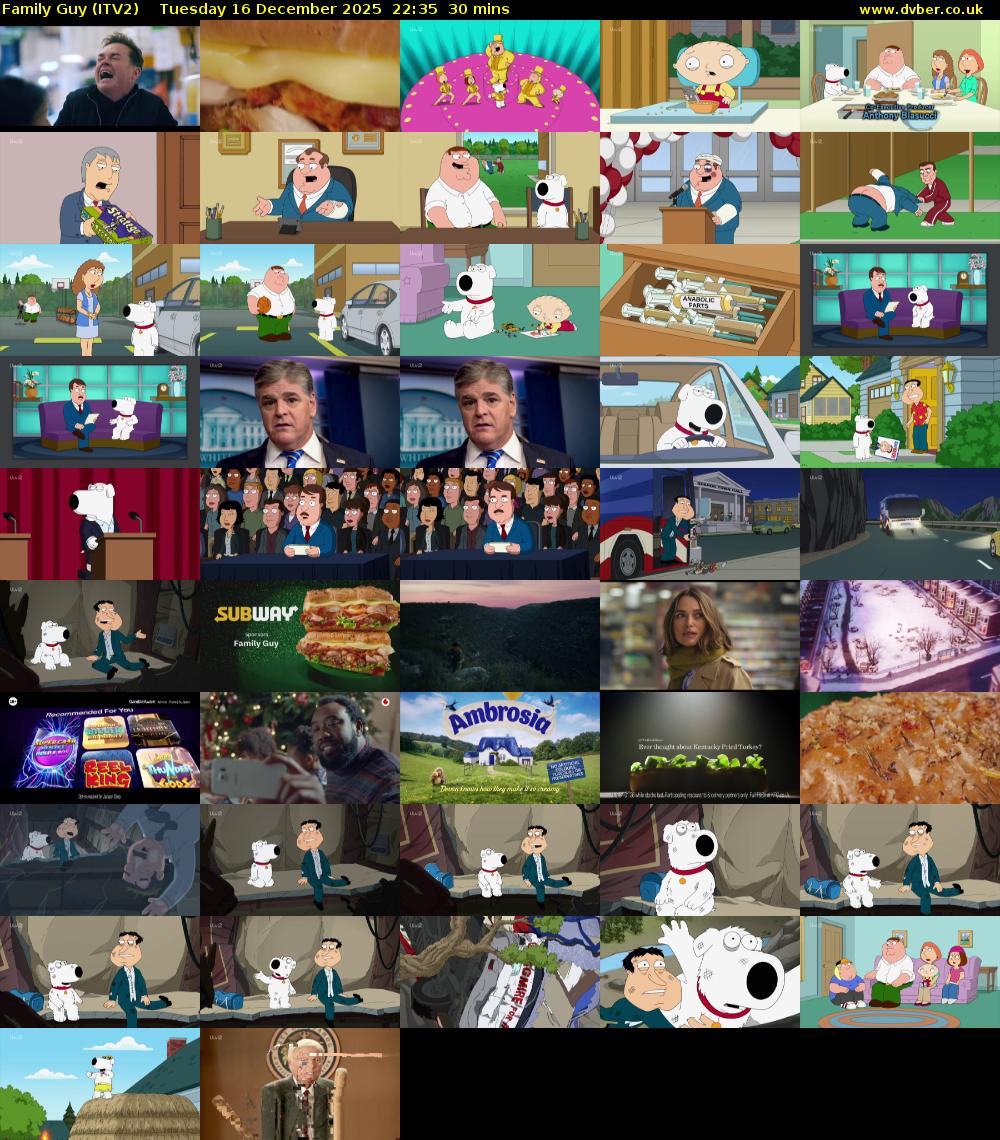 Family Guy (ITV2) Tuesday 16 December 2025 22:35 - 23:05