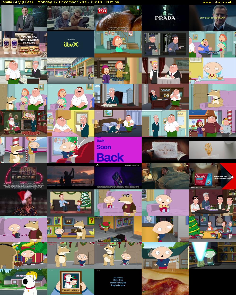 Family Guy (ITV2) Monday 22 December 2025 00:10 - 00:40