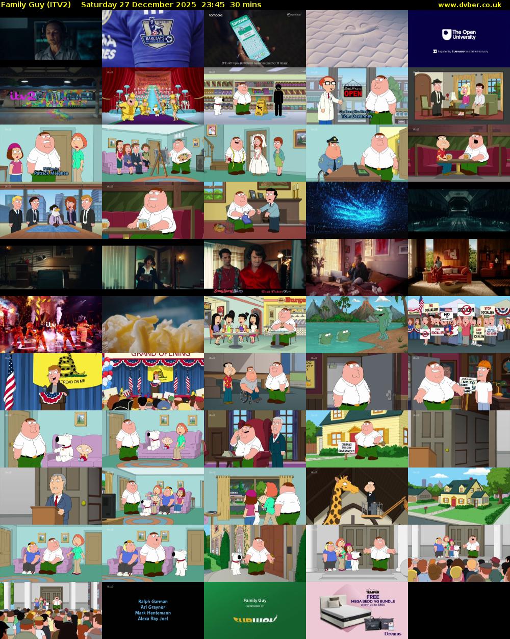 Family Guy (ITV2) Saturday 27 December 2025 23:45 - 00:15