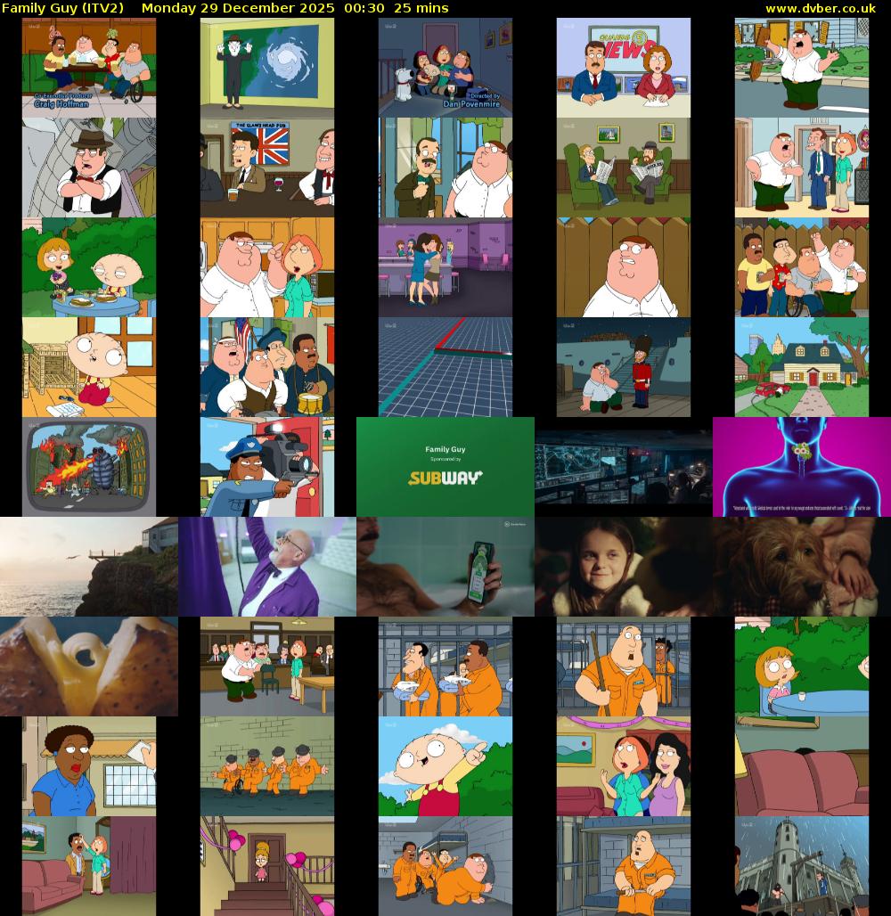 Family Guy (ITV2) Monday 29 December 2025 00:30 - 00:55