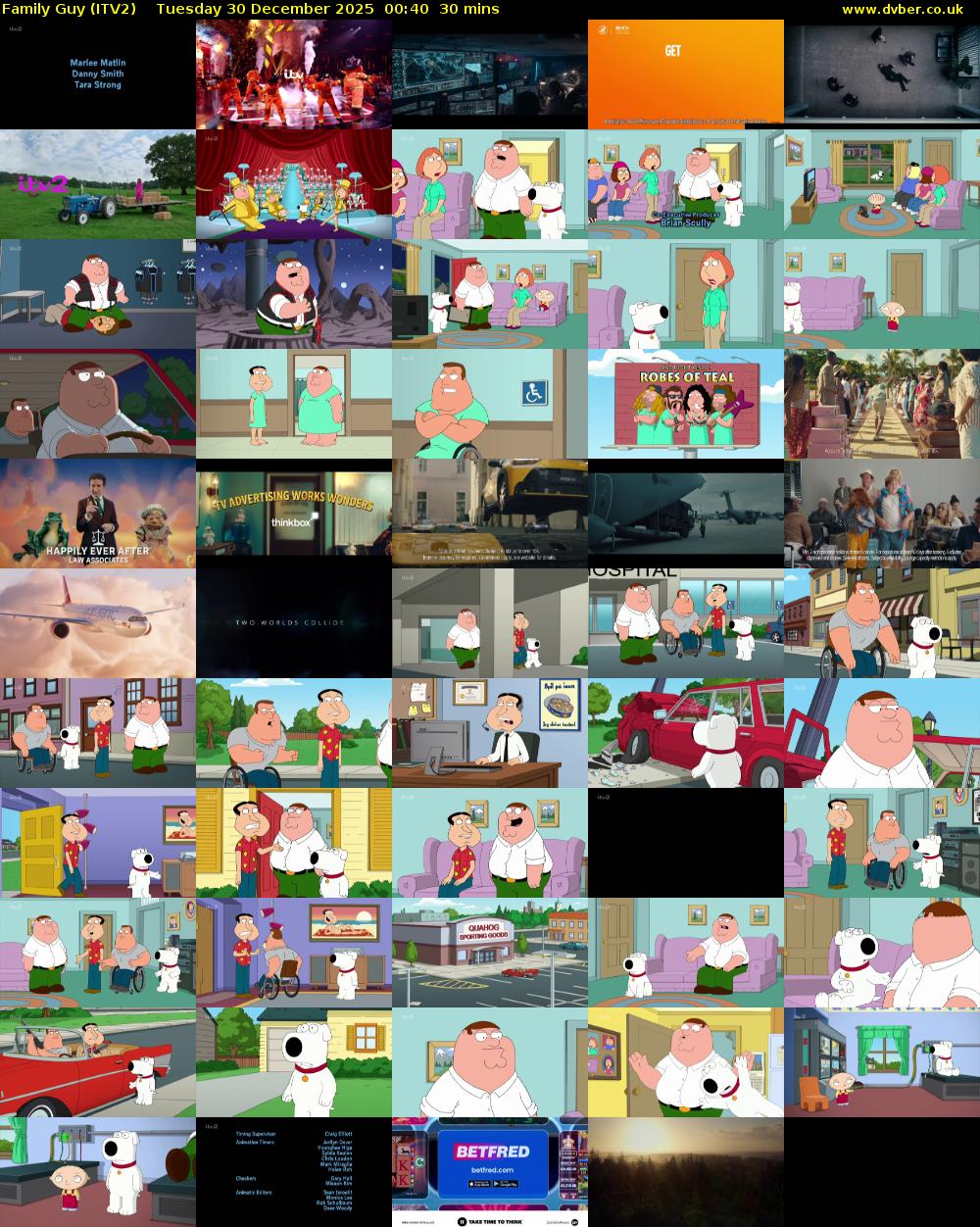 Family Guy (ITV2) Tuesday 30 December 2025 00:40 - 01:10