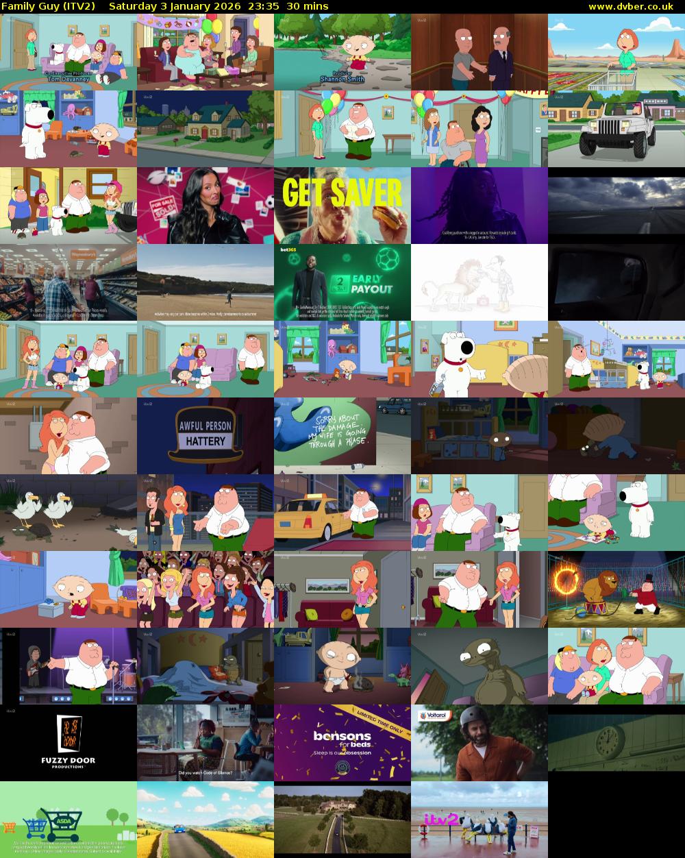 Family Guy (ITV2) Saturday 3 January 2026 23:35 - 00:05