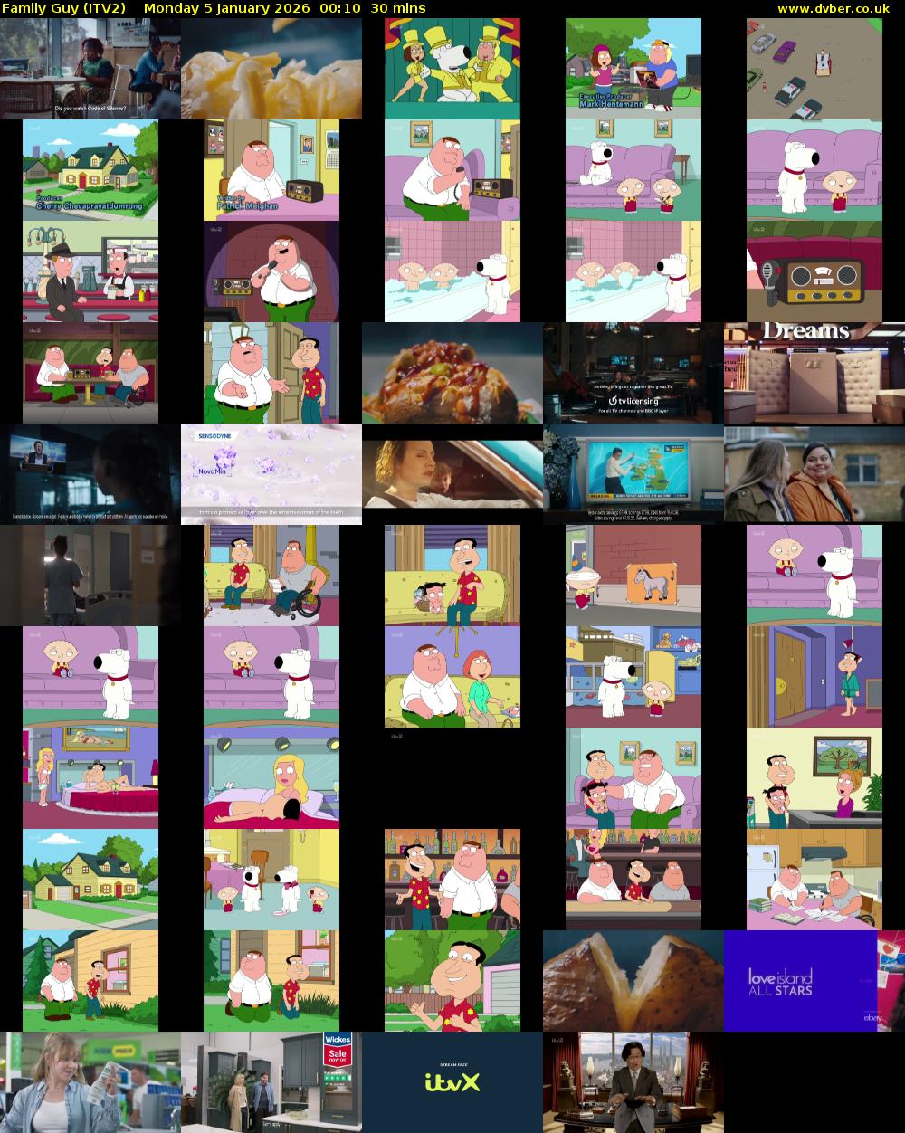 Family Guy (ITV2) Monday 5 January 2026 00:10 - 00:40