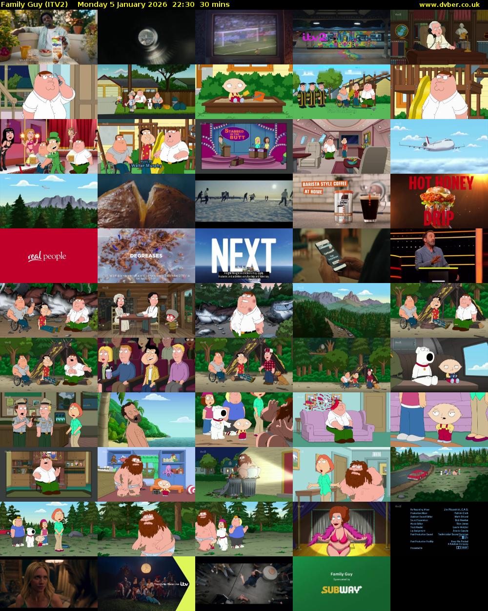 Family Guy (ITV2) Monday 5 January 2026 22:30 - 23:00