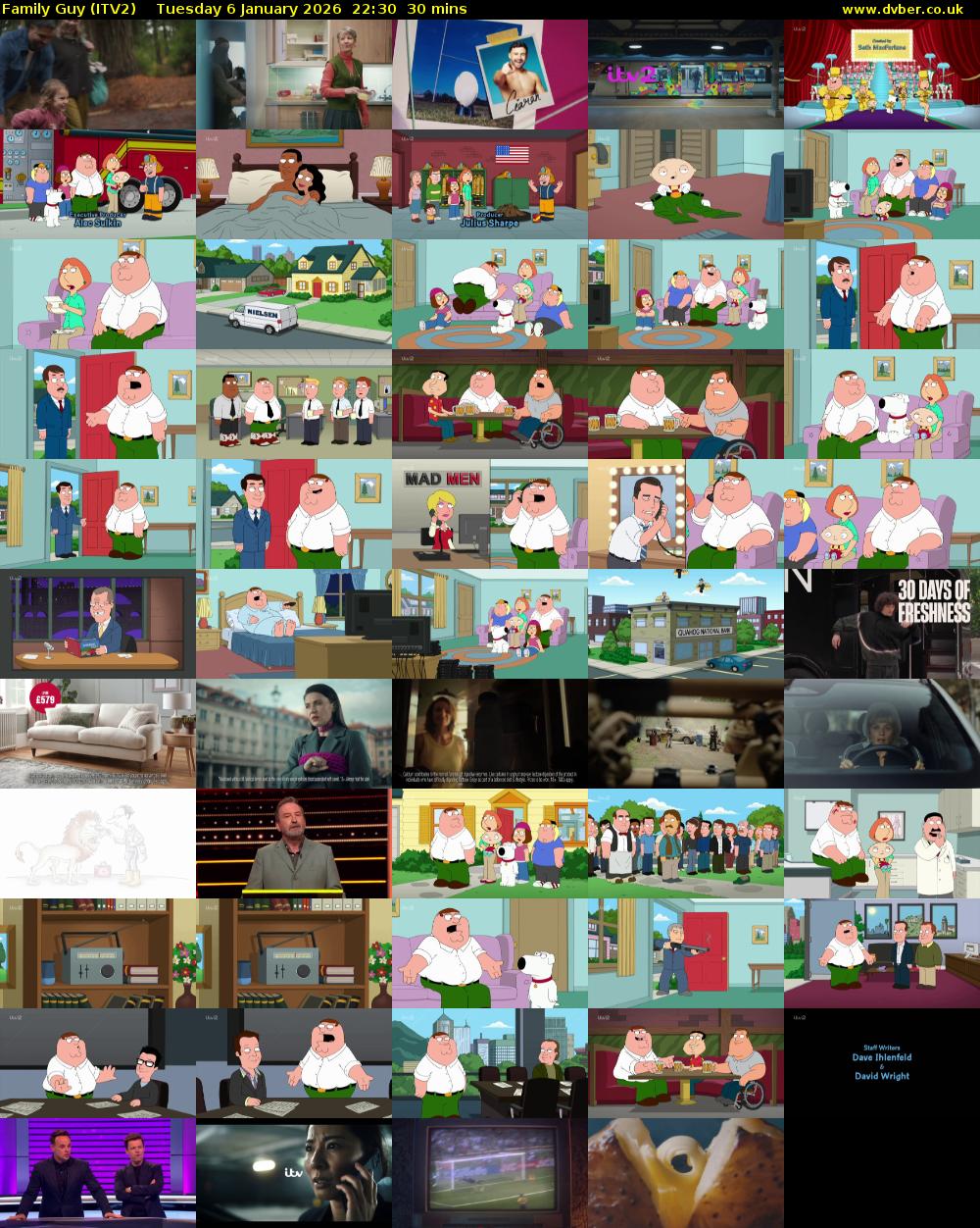 Family Guy (ITV2) Tuesday 6 January 2026 22:30 - 23:00
