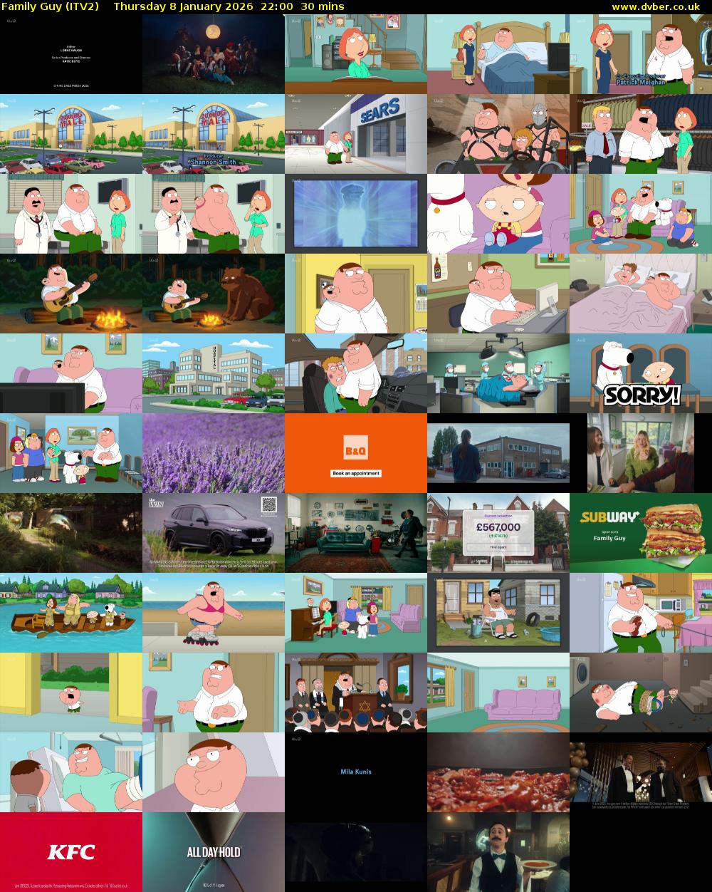 Family Guy (ITV2) Thursday 8 January 2026 22:00 - 22:30