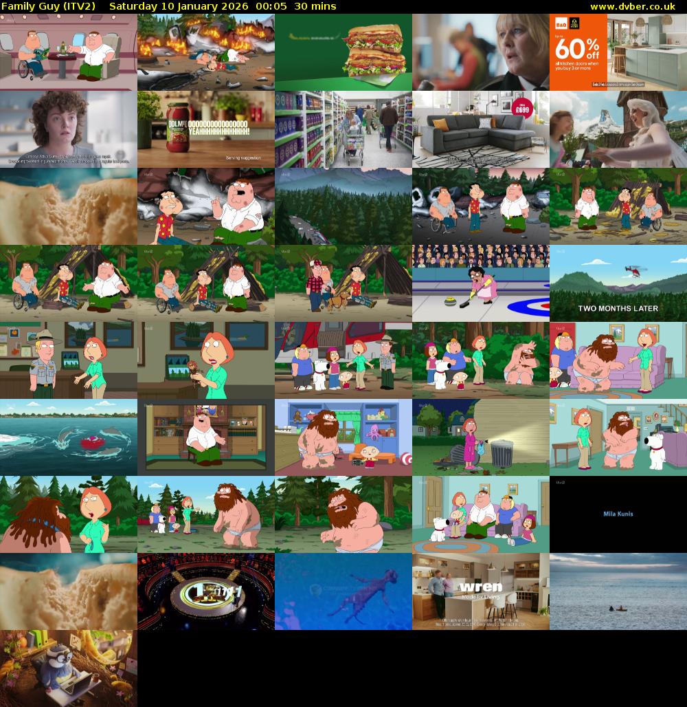 Family Guy (ITV2) Saturday 10 January 2026 00:05 - 00:35