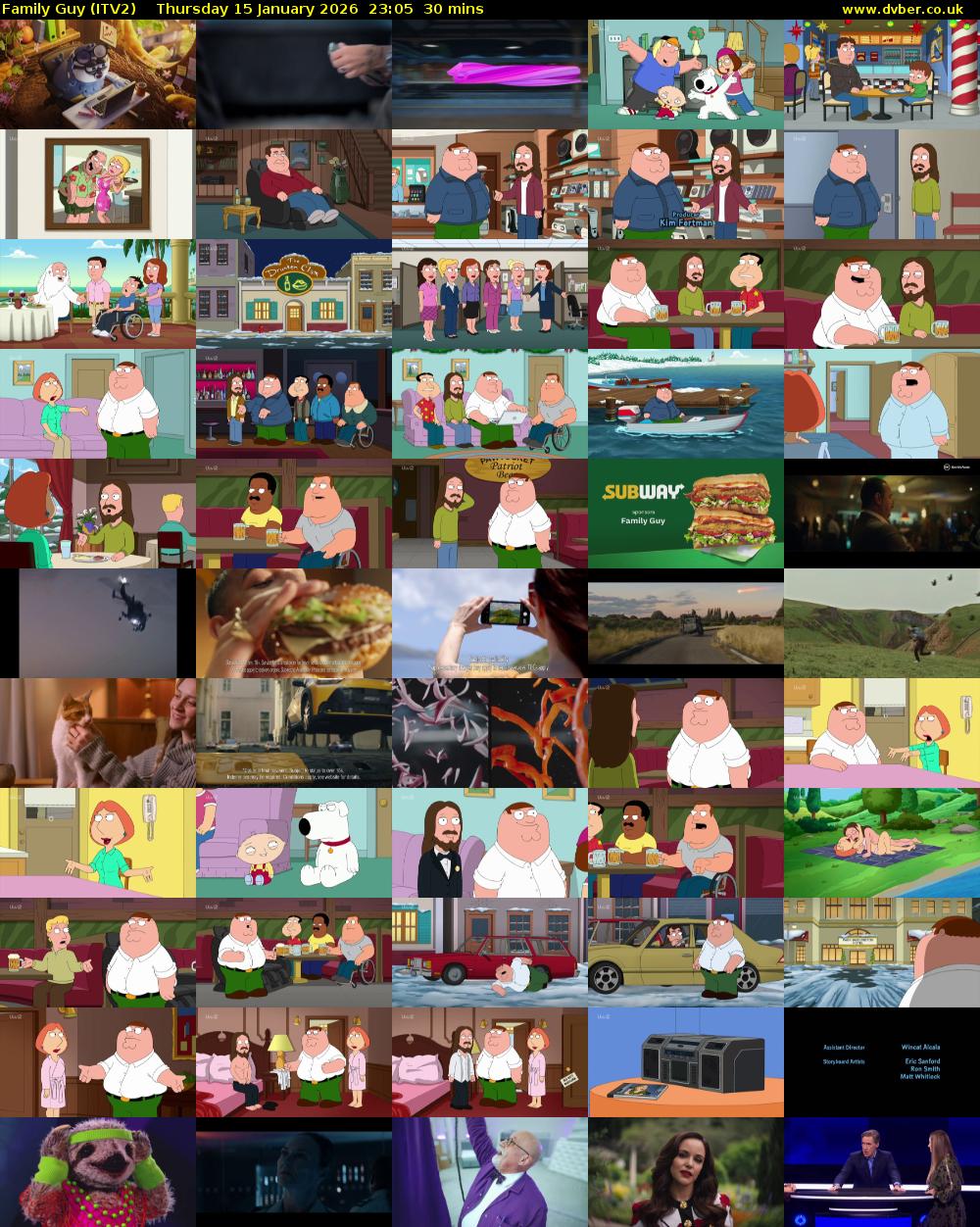 Family Guy (ITV2) Thursday 15 January 2026 23:05 - 23:35