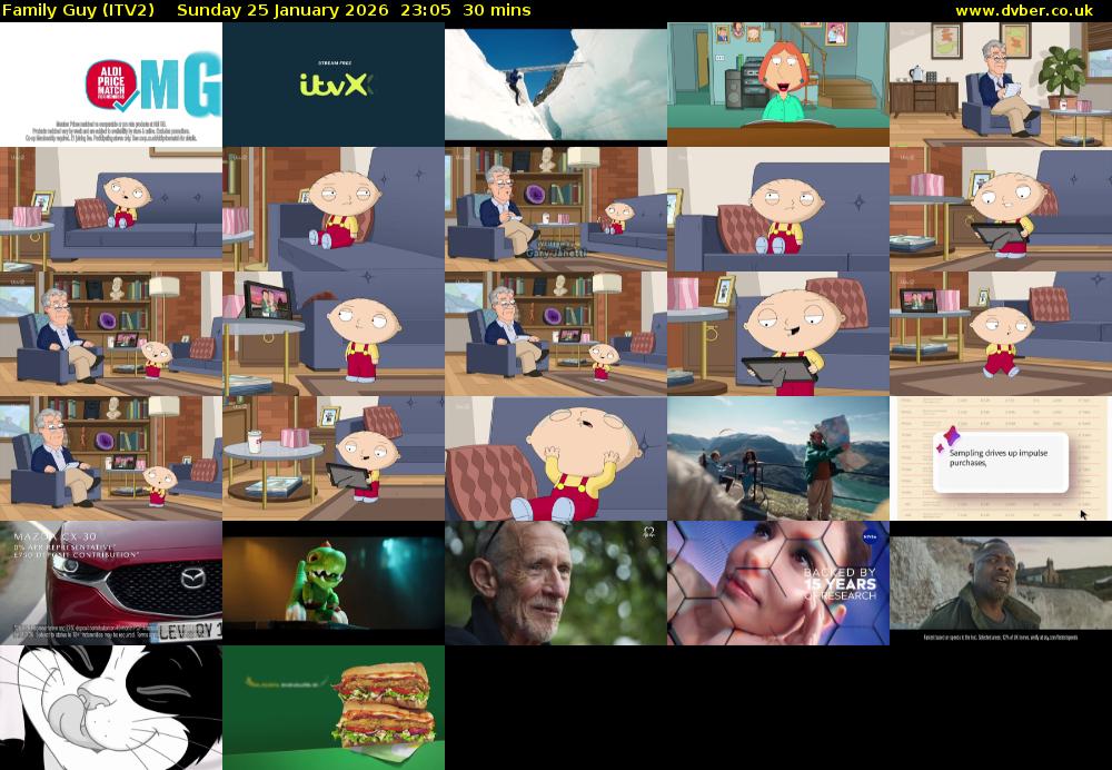 Family Guy (ITV2) Sunday 25 January 2026 23:05 - 23:35