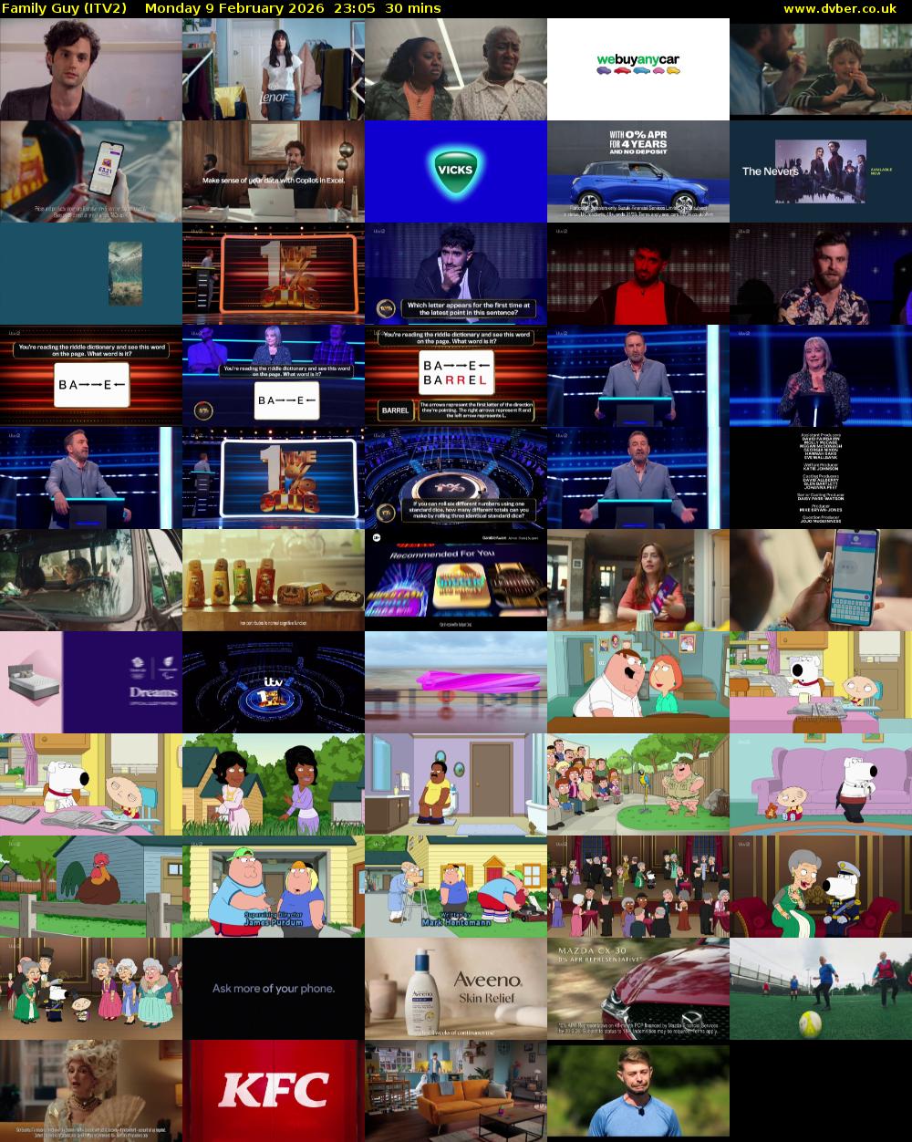 Family Guy (ITV2) Monday 9 February 2026 23:05 - 23:35