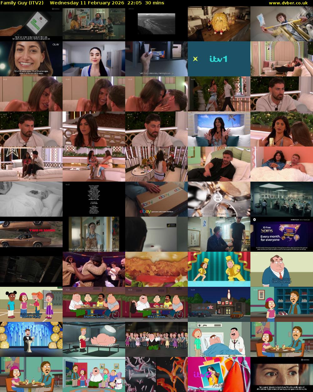 Family Guy (ITV2) Wednesday 11 February 2026 22:05 - 22:35