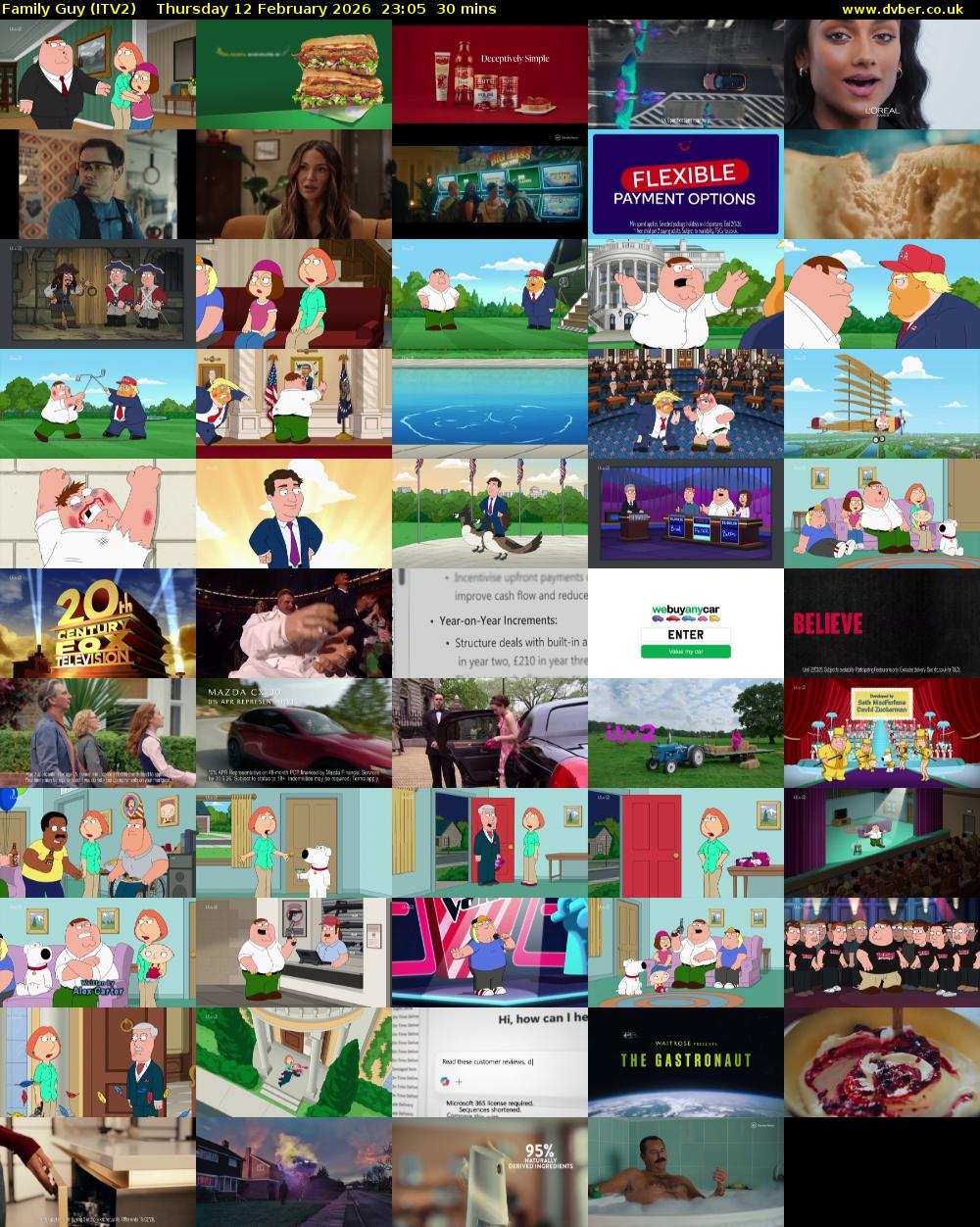 Family Guy (ITV2) Thursday 12 February 2026 23:05 - 23:35