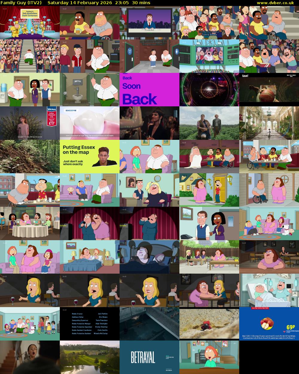 Family Guy (ITV2) Saturday 14 February 2026 23:05 - 23:35