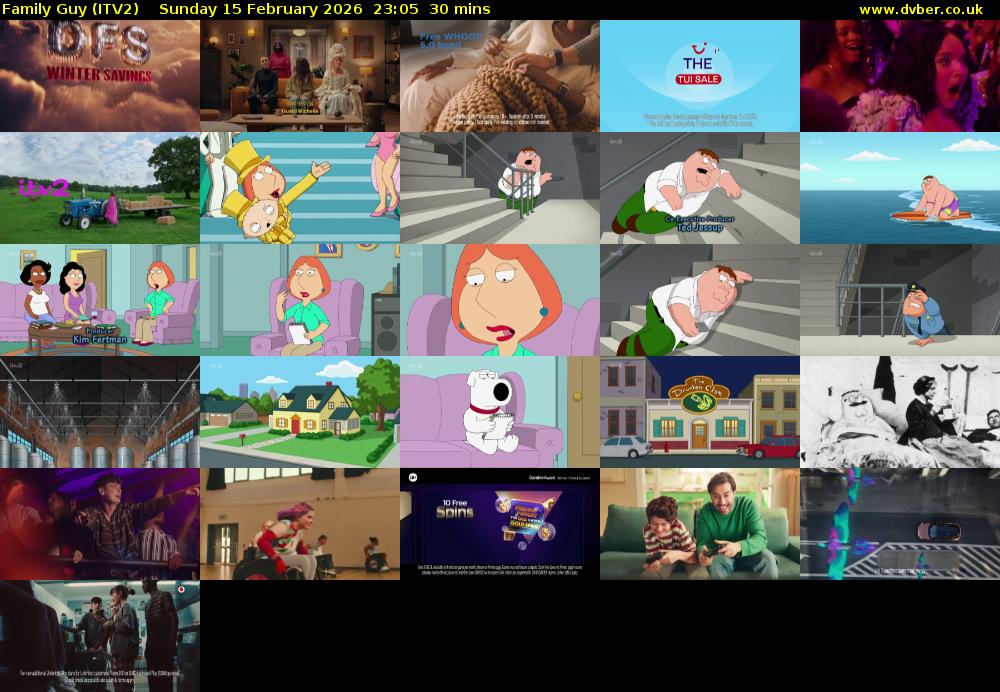 Family Guy (ITV2) Sunday 15 February 2026 23:05 - 23:35