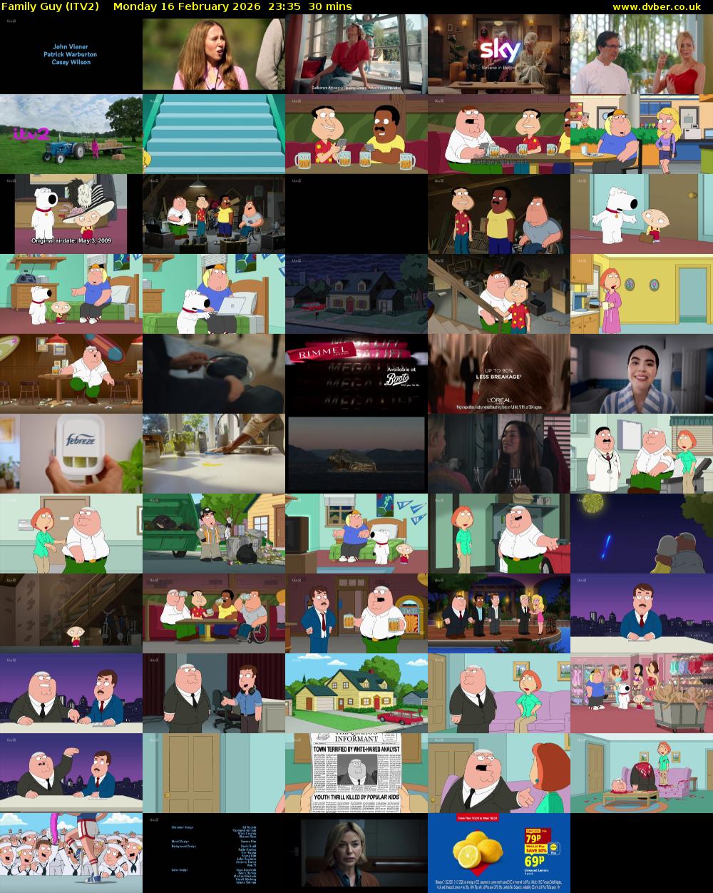Family Guy (ITV2) Monday 16 February 2026 23:35 - 00:05