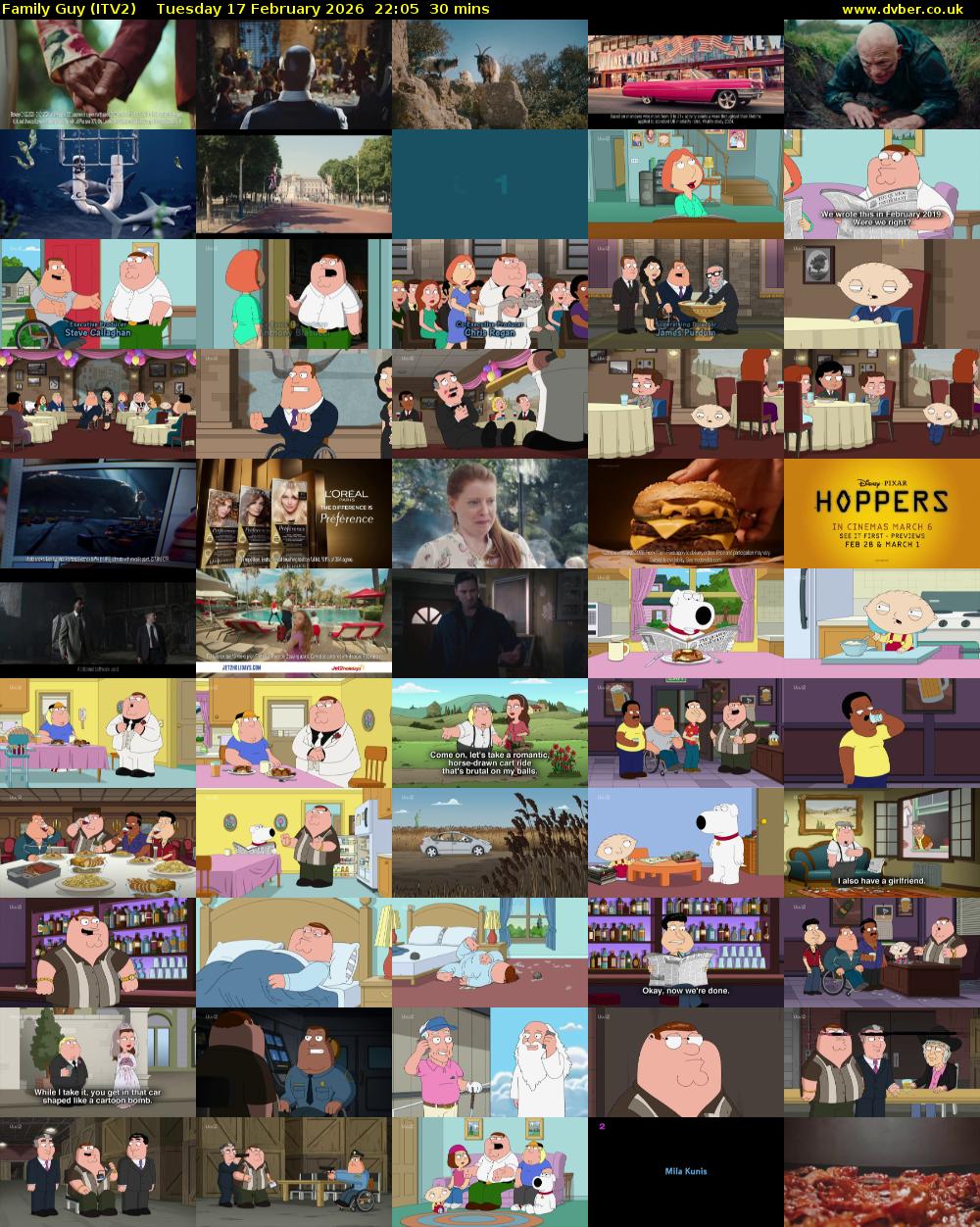 Family Guy (ITV2) Tuesday 17 February 2026 22:05 - 22:35
