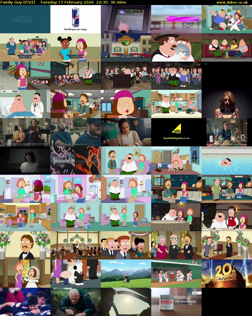 Family Guy (ITV2) Tuesday 17 February 2026 22:35 - 23:05