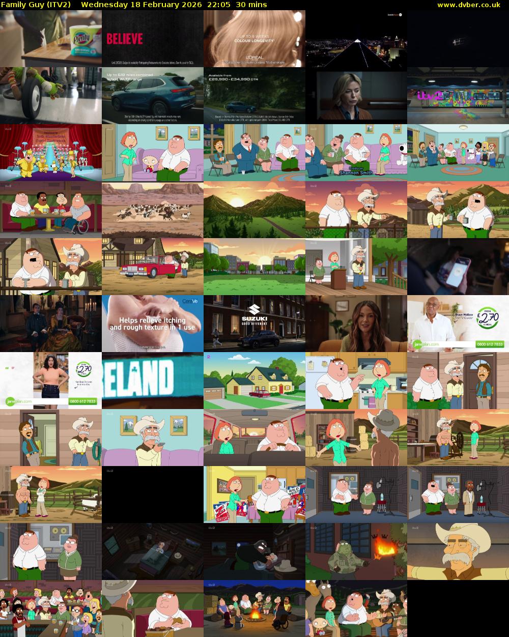 Family Guy (ITV2) Wednesday 18 February 2026 22:05 - 22:35