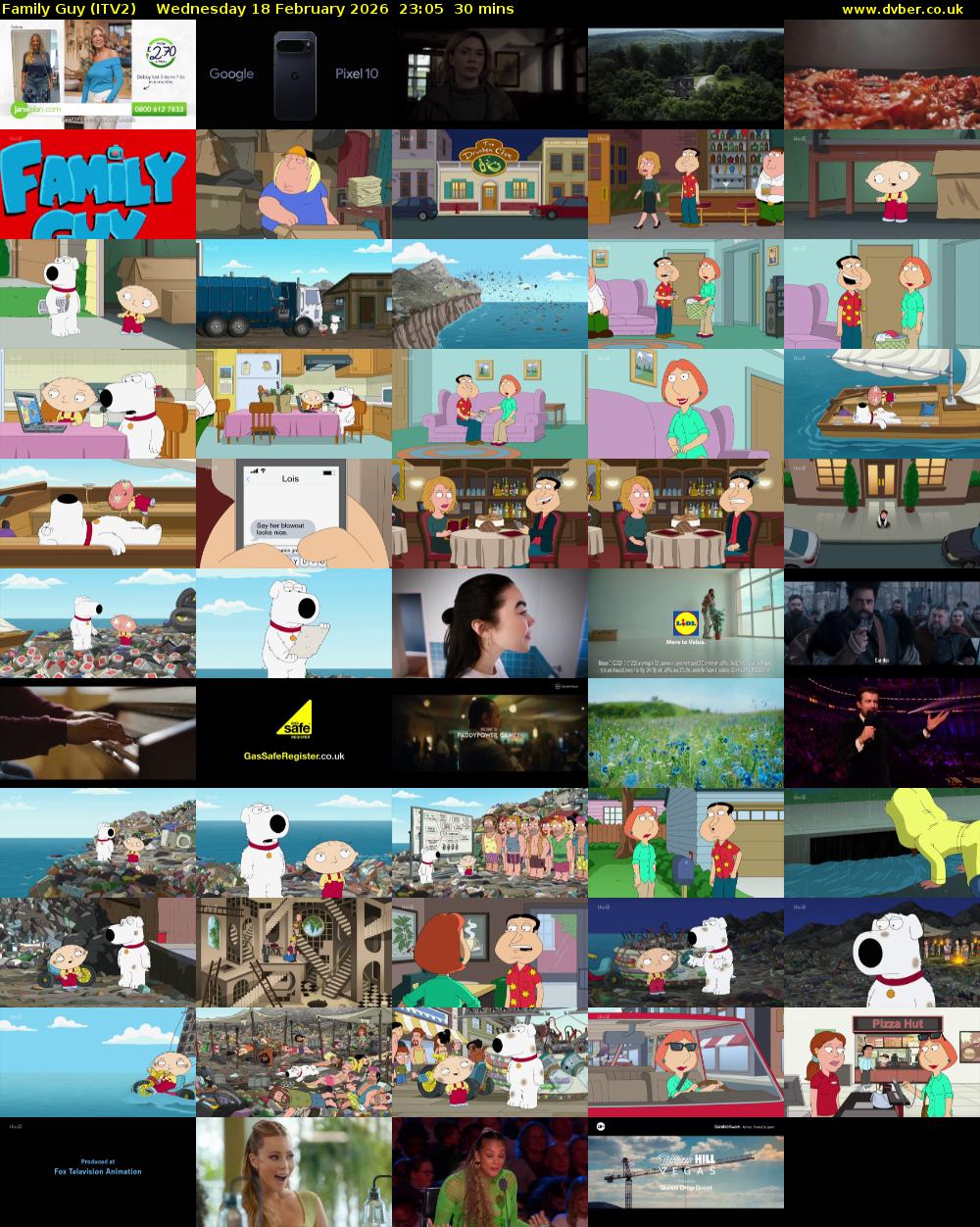 Family Guy (ITV2) Wednesday 18 February 2026 23:05 - 23:35