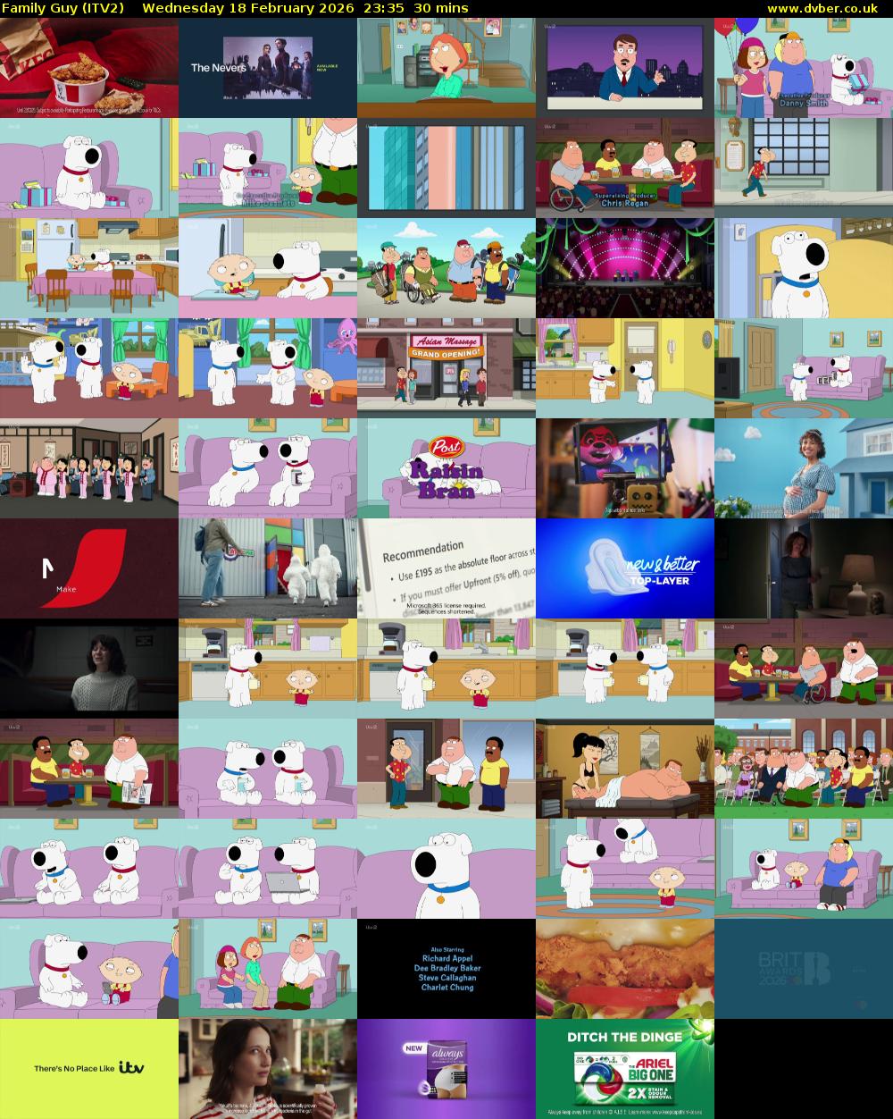 Family Guy (ITV2) Wednesday 18 February 2026 23:35 - 00:05
