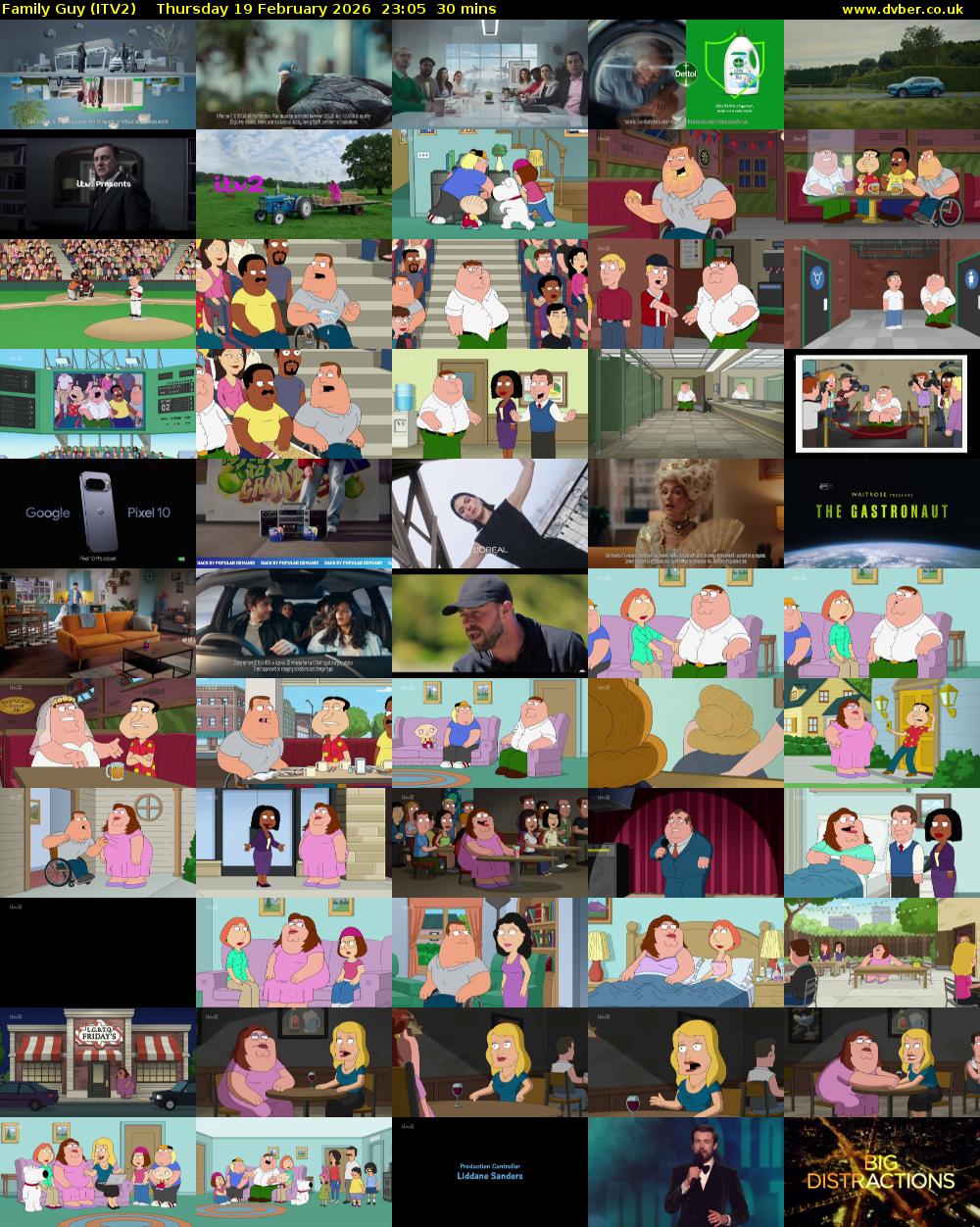 Family Guy (ITV2) Thursday 19 February 2026 23:05 - 23:35