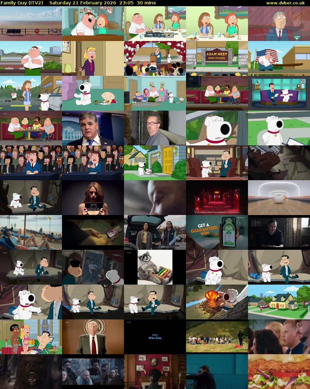 Family Guy (ITV2) Saturday 21 February 2026 23:05 - 23:35