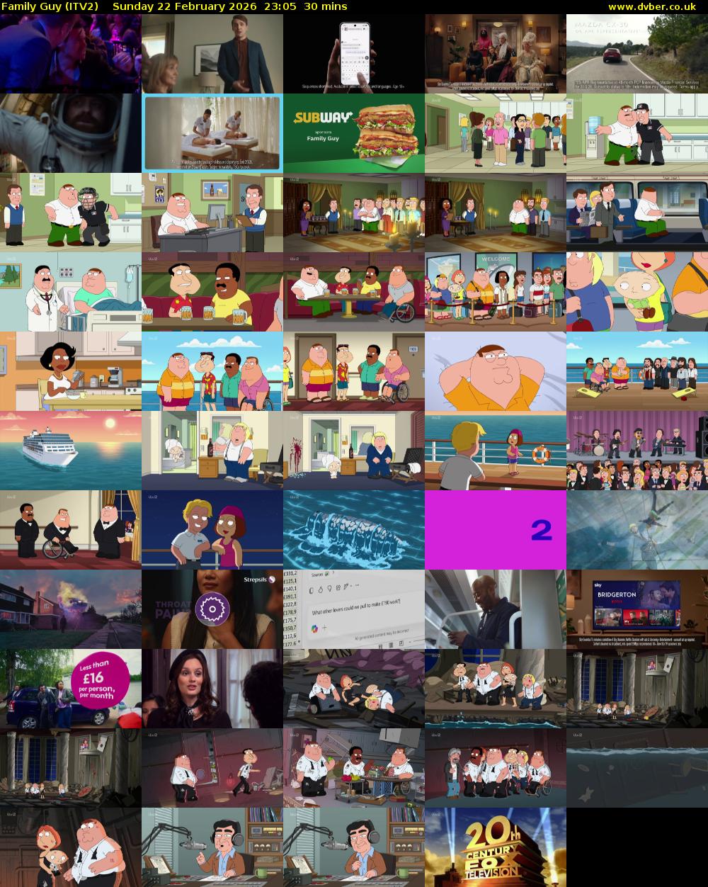 Family Guy (ITV2) Sunday 22 February 2026 23:05 - 23:35