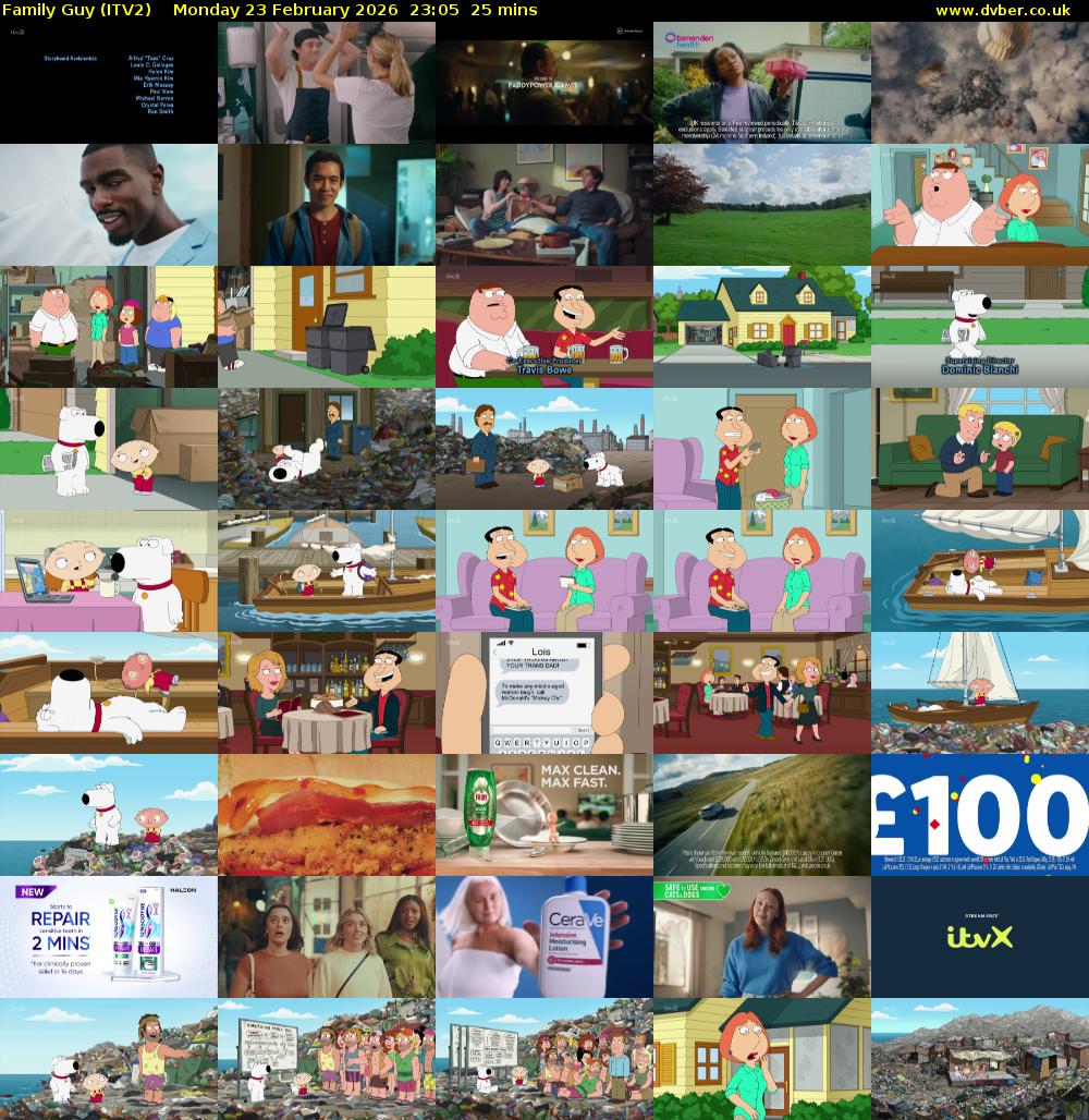 Family Guy (ITV2) Monday 23 February 2026 23:05 - 23:30