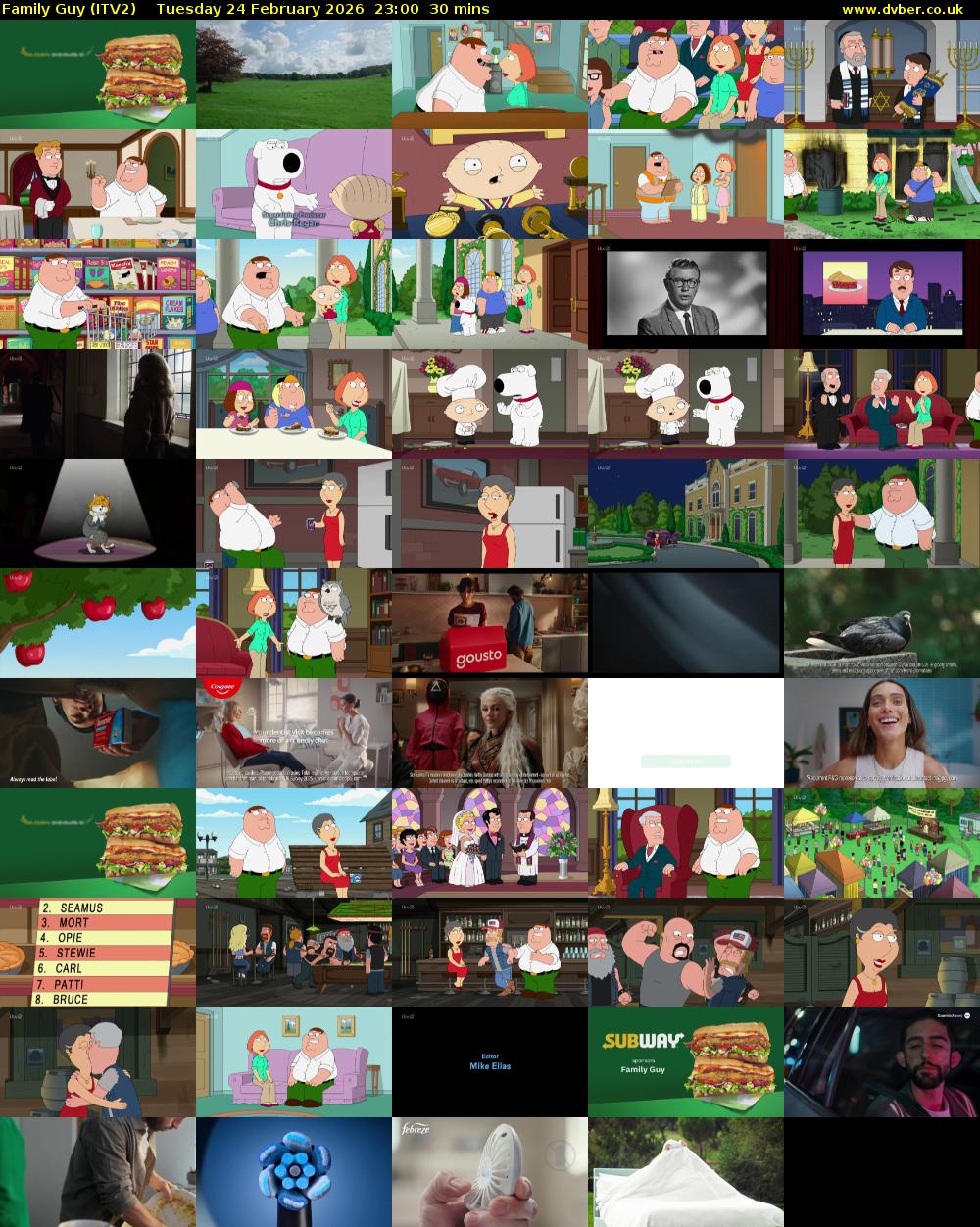 Family Guy (ITV2) Tuesday 24 February 2026 23:00 - 23:30
