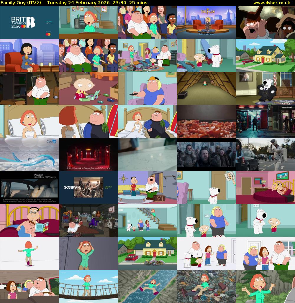 Family Guy (ITV2) Tuesday 24 February 2026 23:30 - 23:55