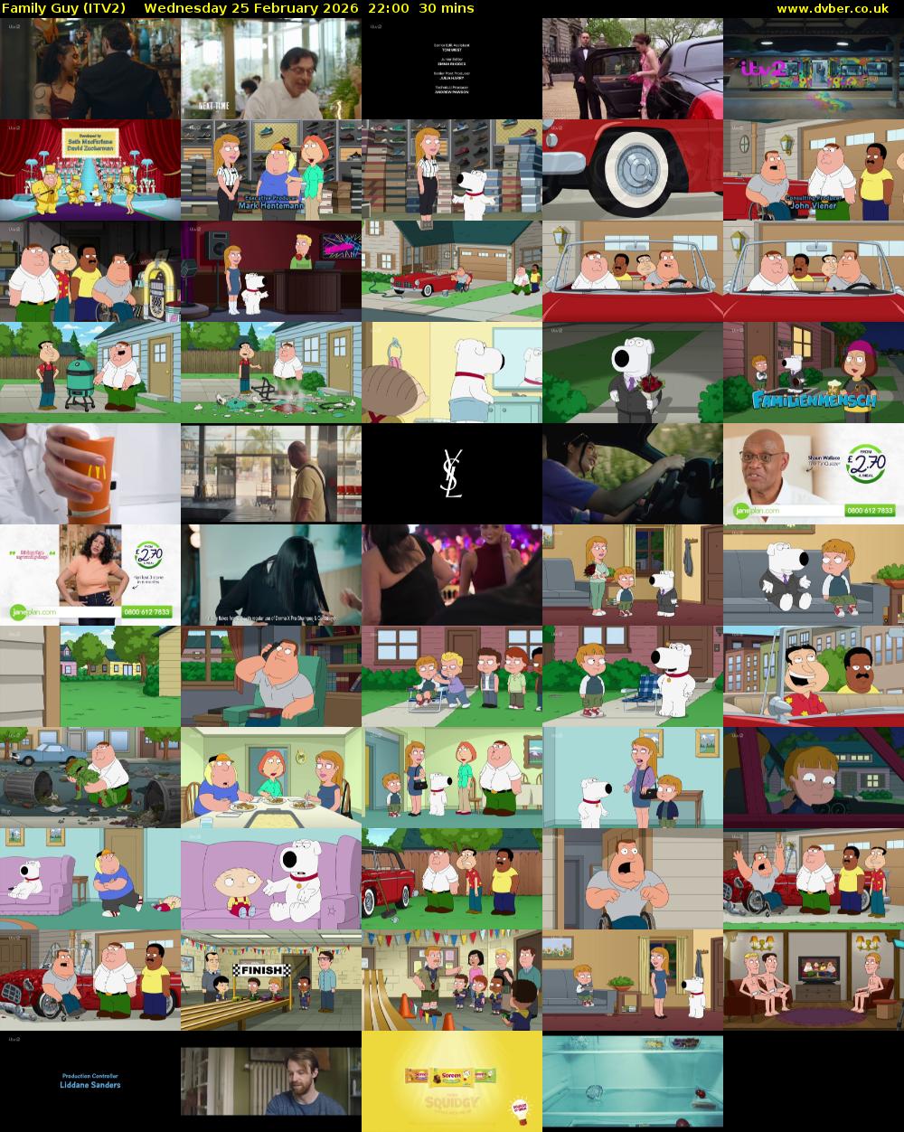 Family Guy (ITV2) Wednesday 25 February 2026 22:00 - 22:30