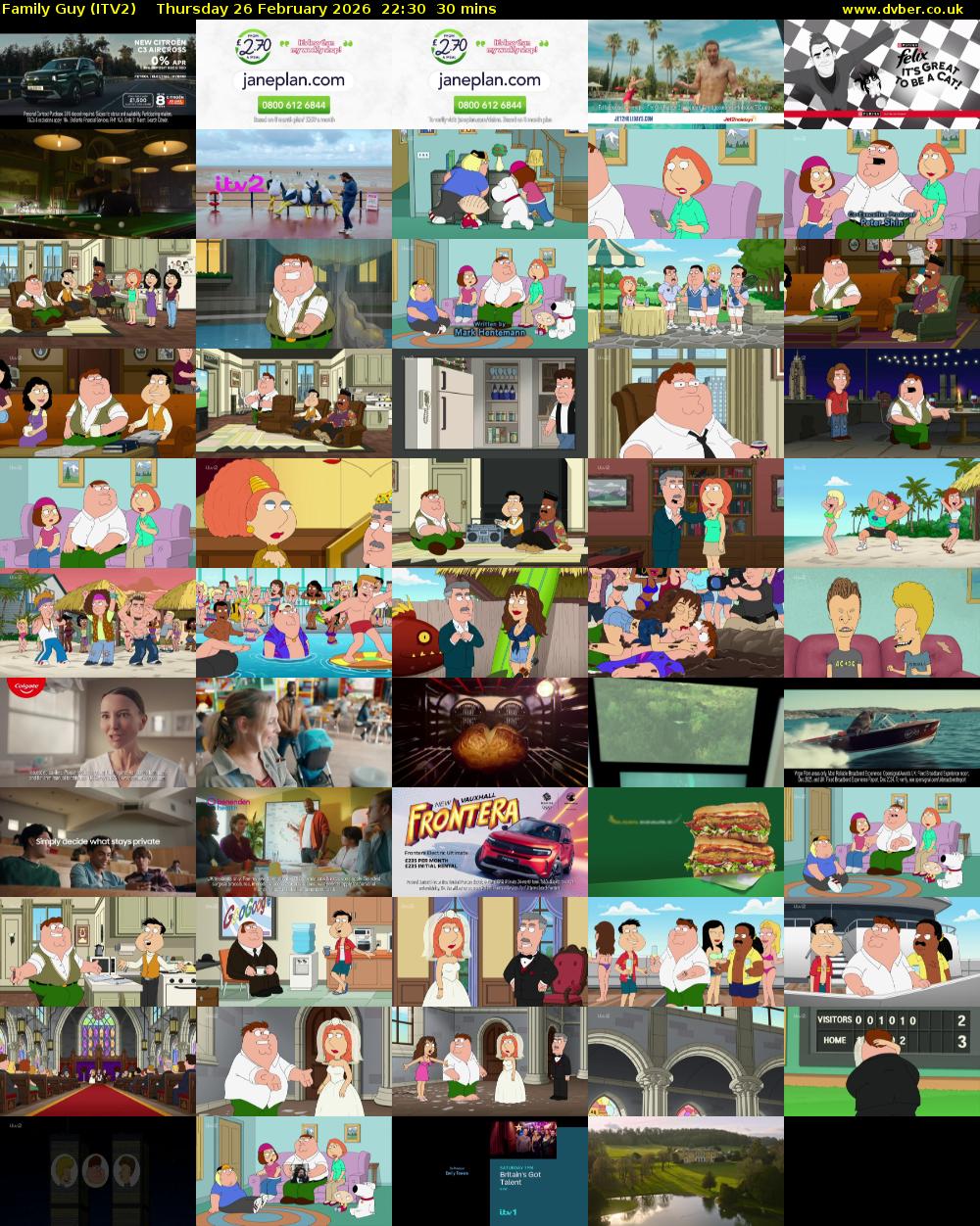 Family Guy (ITV2) Thursday 26 February 2026 22:30 - 23:00