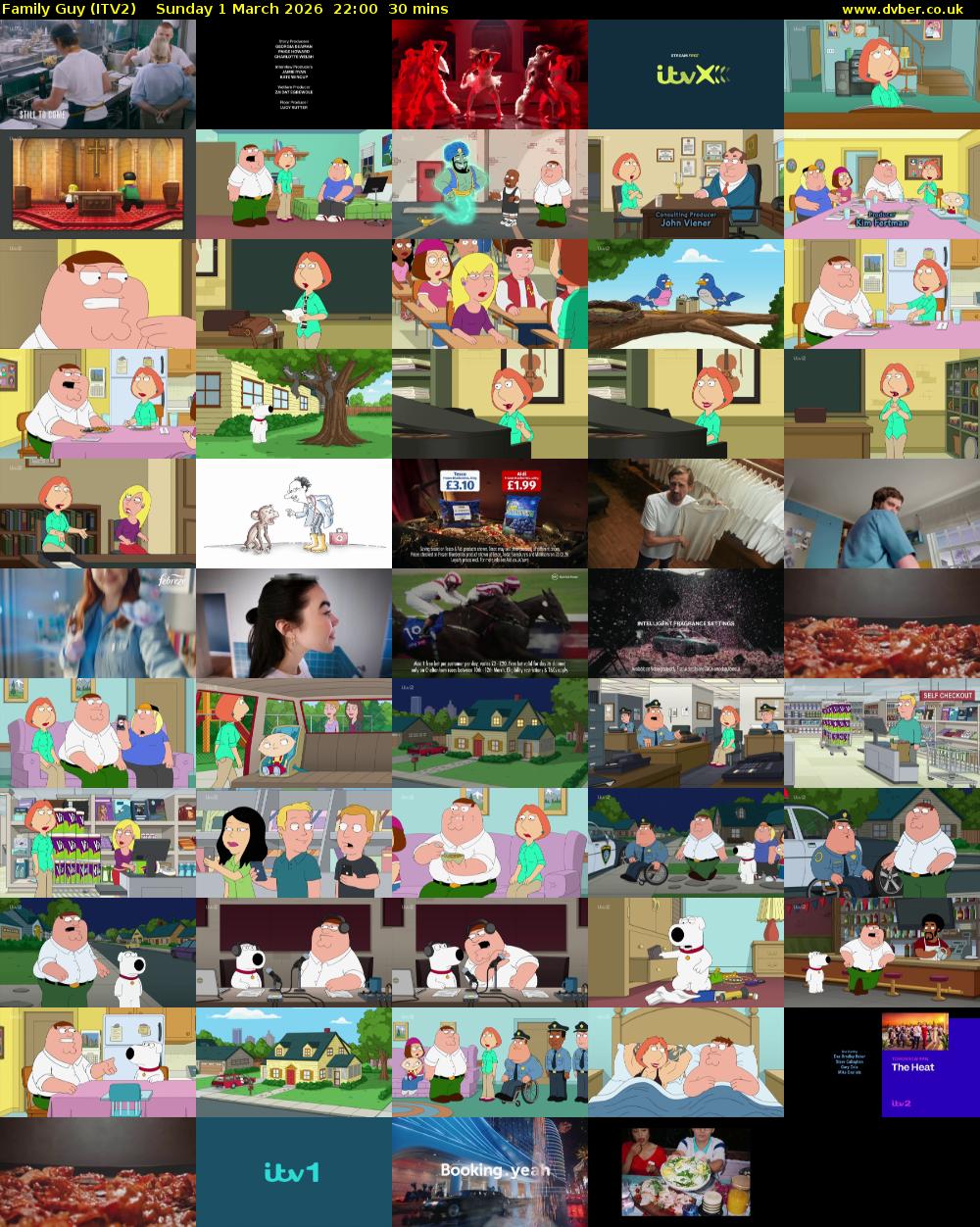 Family Guy (ITV2) Sunday 1 March 2026 22:00 - 22:30