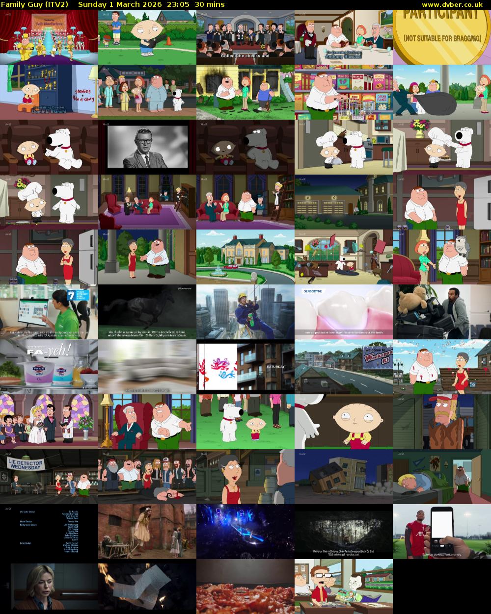 Family Guy (ITV2) Sunday 1 March 2026 23:05 - 23:35