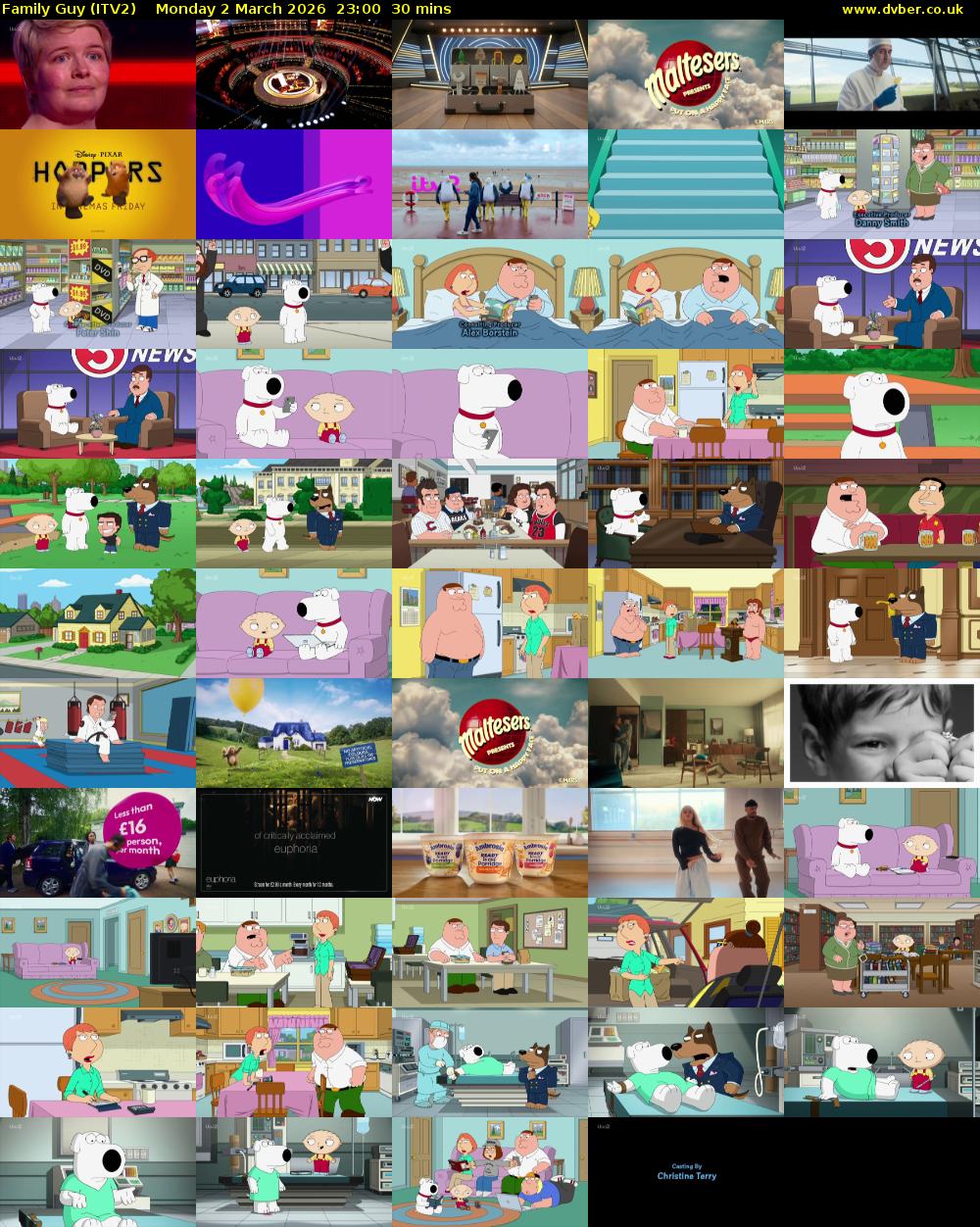 Family Guy (ITV2) Monday 2 March 2026 23:00 - 23:30