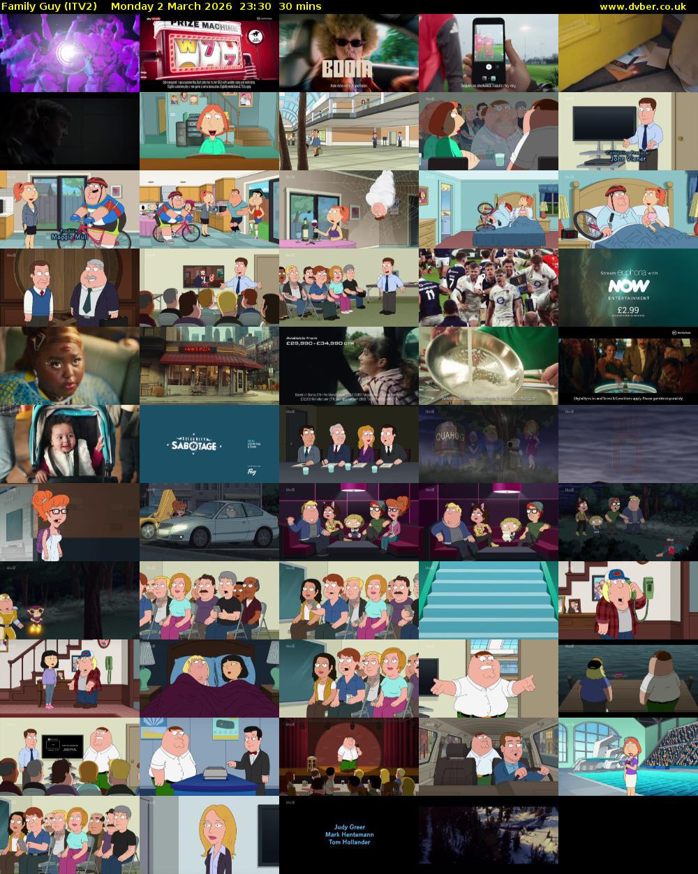 Family Guy (ITV2) Monday 2 March 2026 23:30 - 00:00