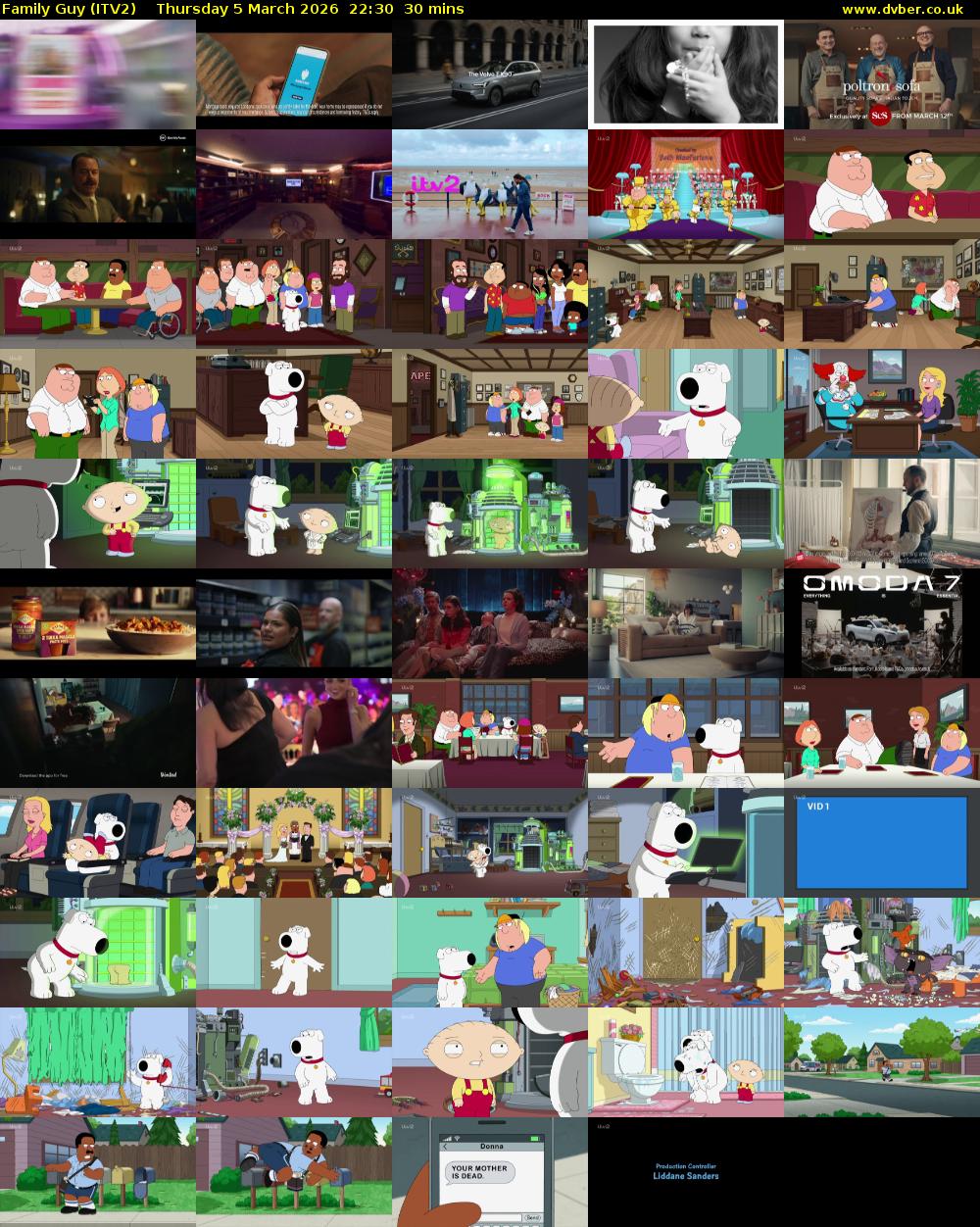 Family Guy (ITV2) Thursday 5 March 2026 22:30 - 23:00