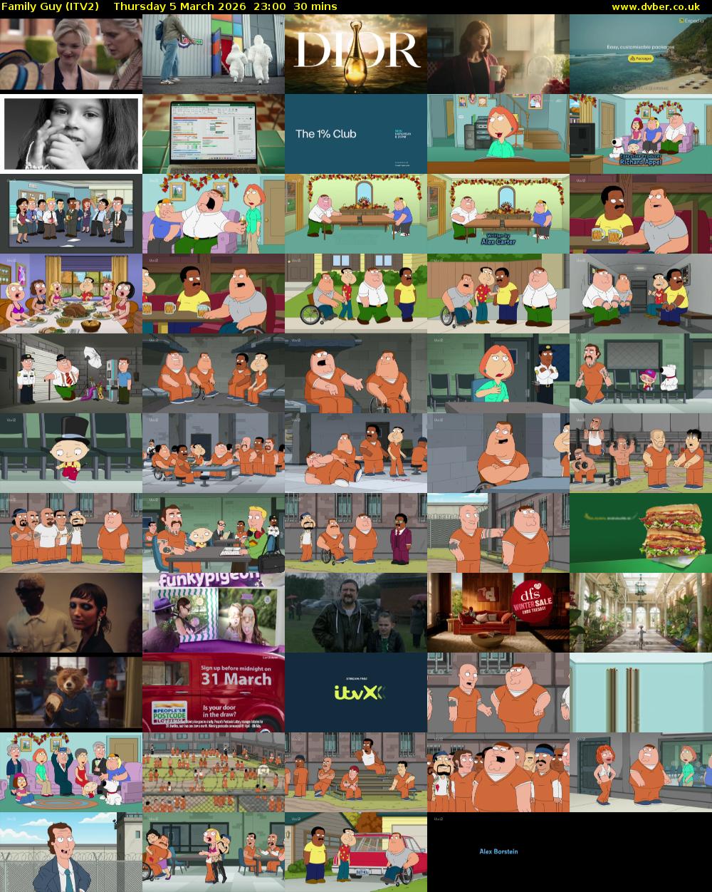 Family Guy (ITV2) Thursday 5 March 2026 23:00 - 23:30