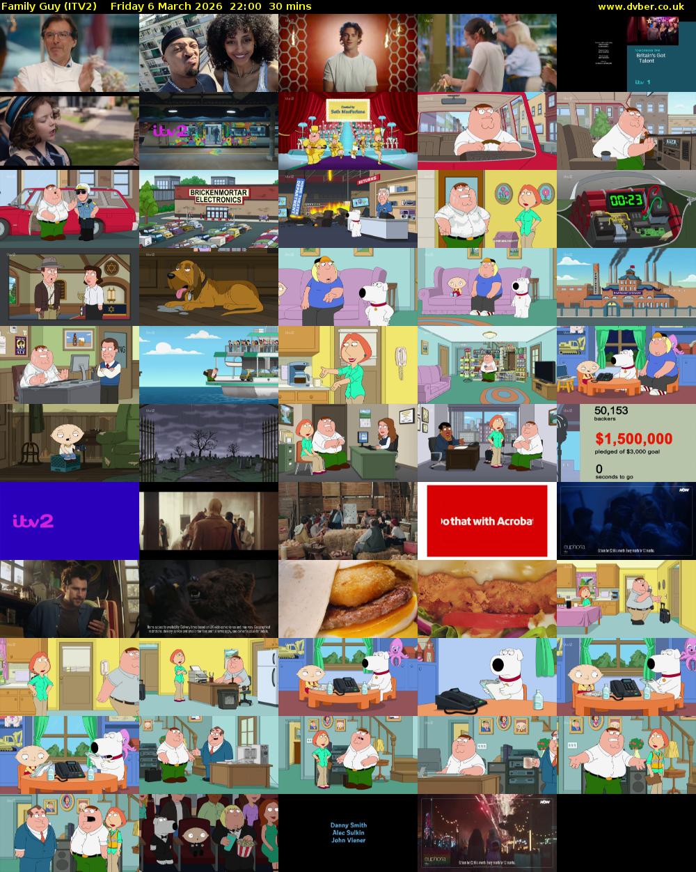 Family Guy (ITV2) Friday 6 March 2026 22:00 - 22:30