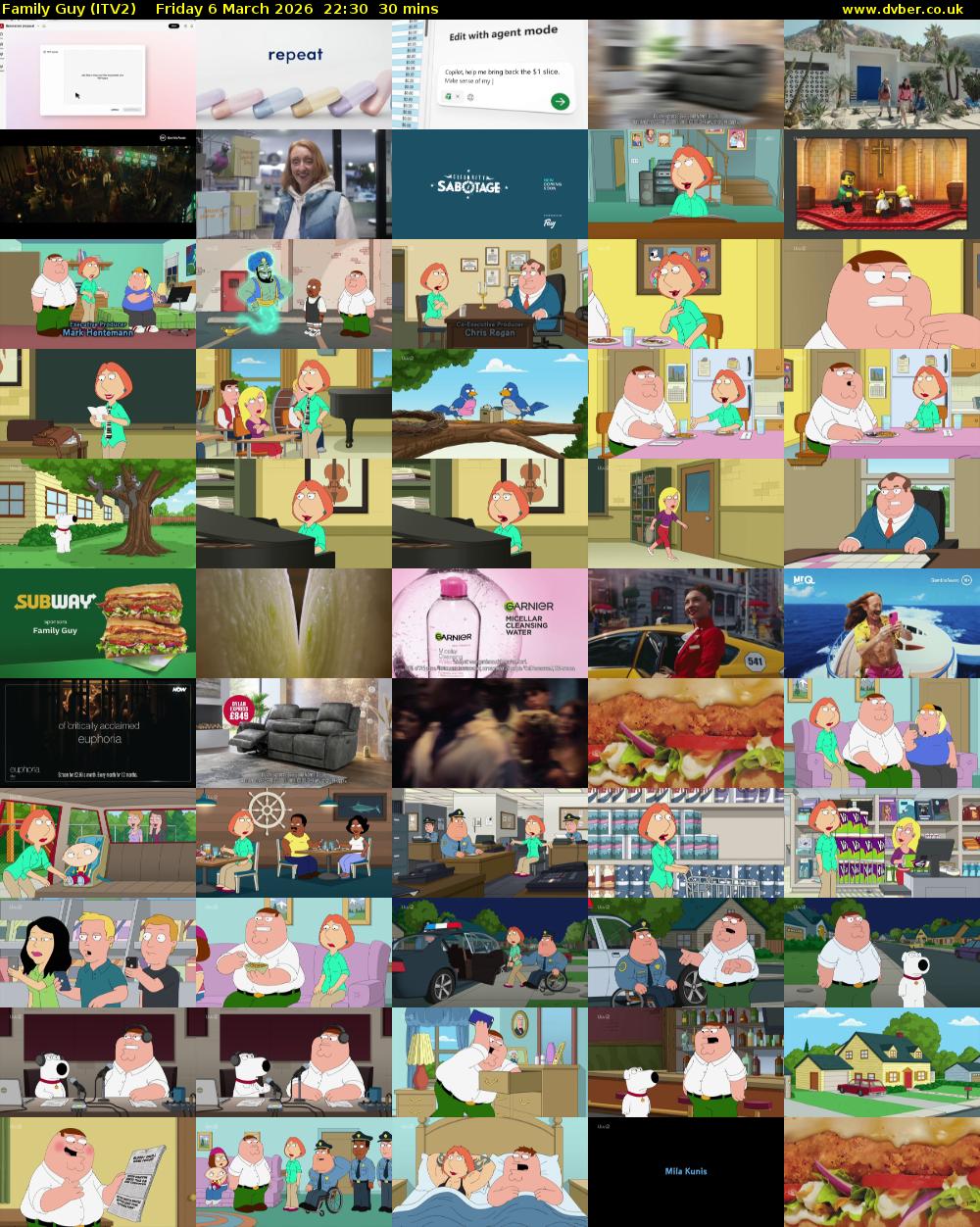 Family Guy (ITV2) Friday 6 March 2026 22:30 - 23:00