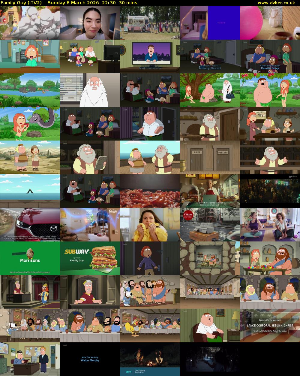Family Guy (ITV2) Sunday 8 March 2026 22:30 - 23:00