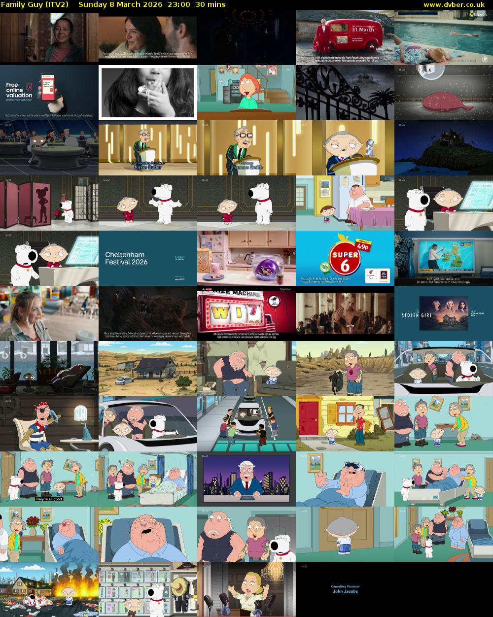 Family Guy (ITV2) Sunday 8 March 2026 23:00 - 23:30
