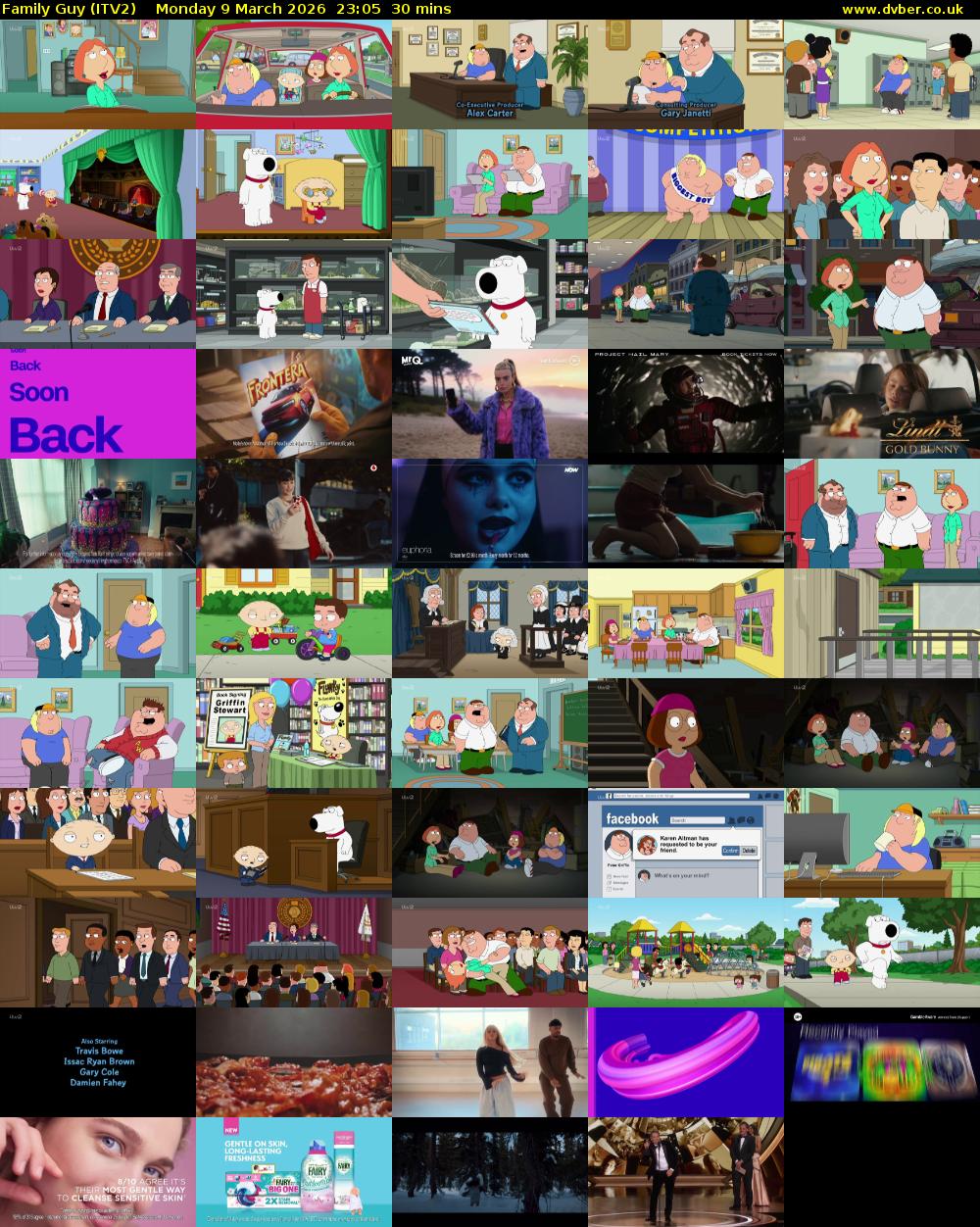 Family Guy (ITV2) Monday 9 March 2026 23:05 - 23:35